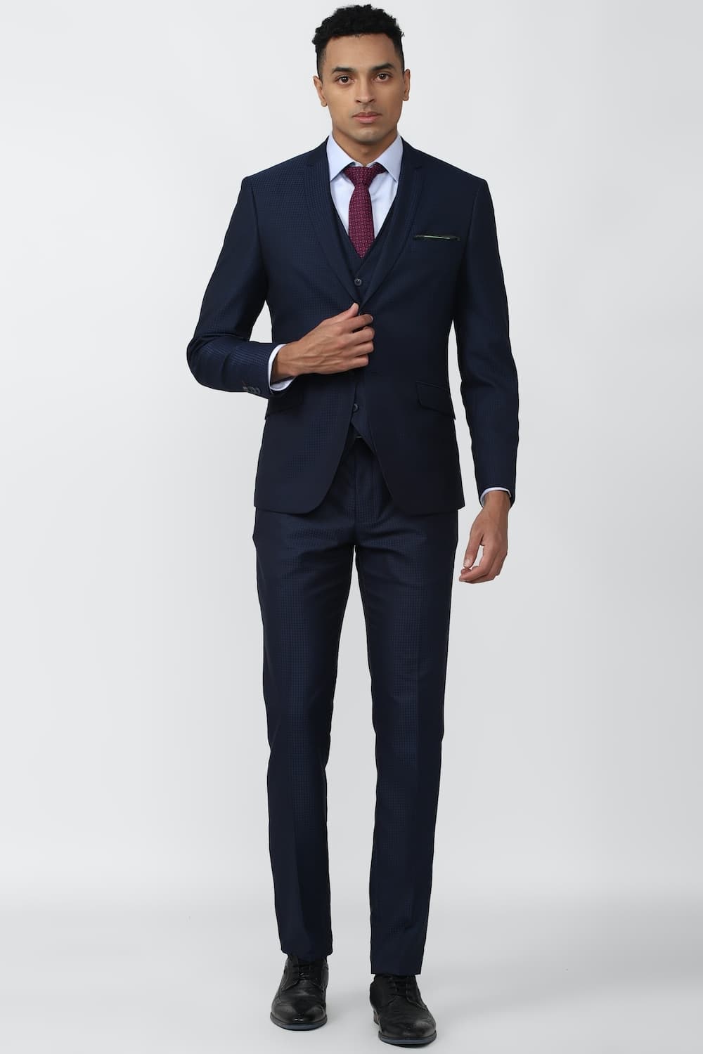 Men Navy Check Skinny Fit Party Three Piece Suit | Vanheusenindia Men Navy Check Skinny Fit Party Three Piece Suit | Vanheusenindia