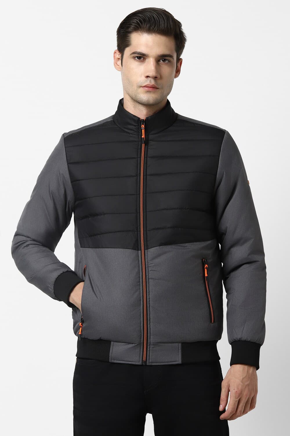 Men Grey Print Casual Jacket | Vanheusenindia Men Grey Print Casual Jacket | Vanheusenindia