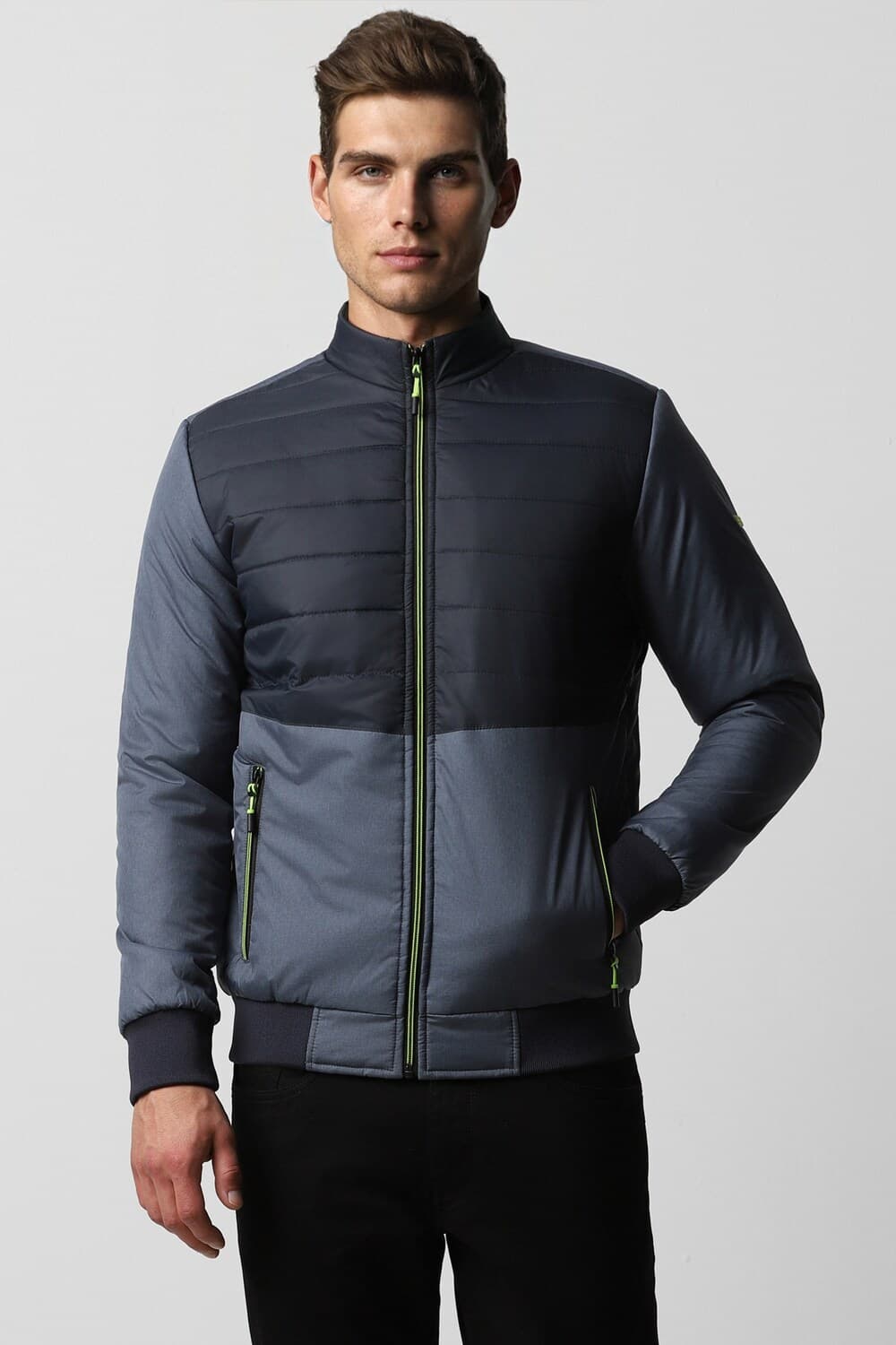 Men Blue Patterned Casual Jacket | Vanheusenindia Men Blue Patterned Casual Jacket | Vanheusenindia