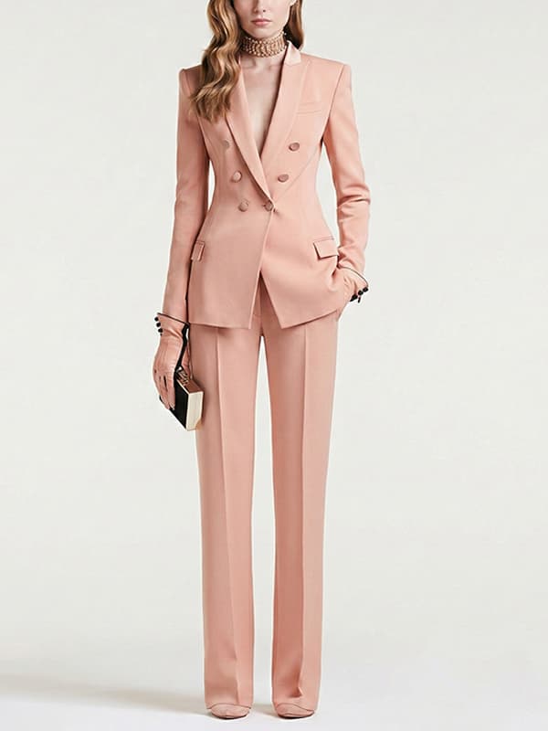 Rouge Pink High-End Fine Fabric Double Breasted 2-Piece Suit Rouge Pink High-End Fine Fabric Double Breasted 2-Piece Suit