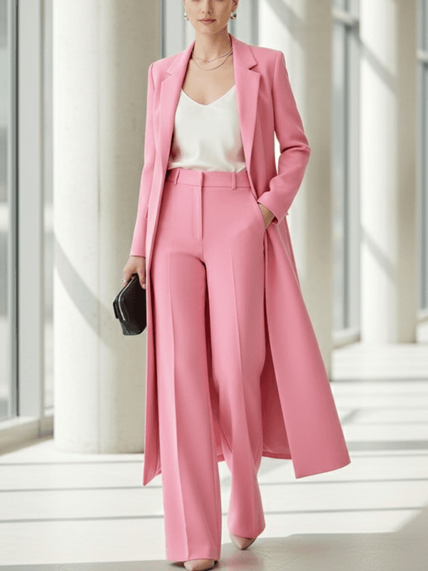 Pink Long Blazer And Trousers 2-Piece Suit Pink Long Blazer And Trousers 2-Piece Suit