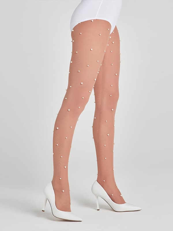 Pearl-Embellished Sheer Nude Tights Pearl-Embellished Sheer Nude Tights