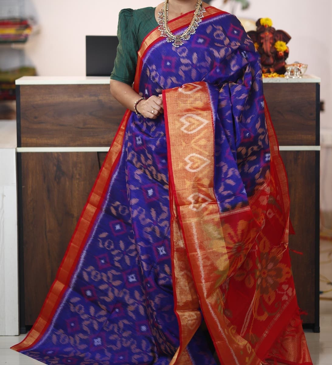 Blue Red Party Wear Cotton Silk Saree - JRS Handlooms | Jrshandlooms Blue Red Party Wear Cotton Silk Saree - JRS Handlooms | Jrshandlooms