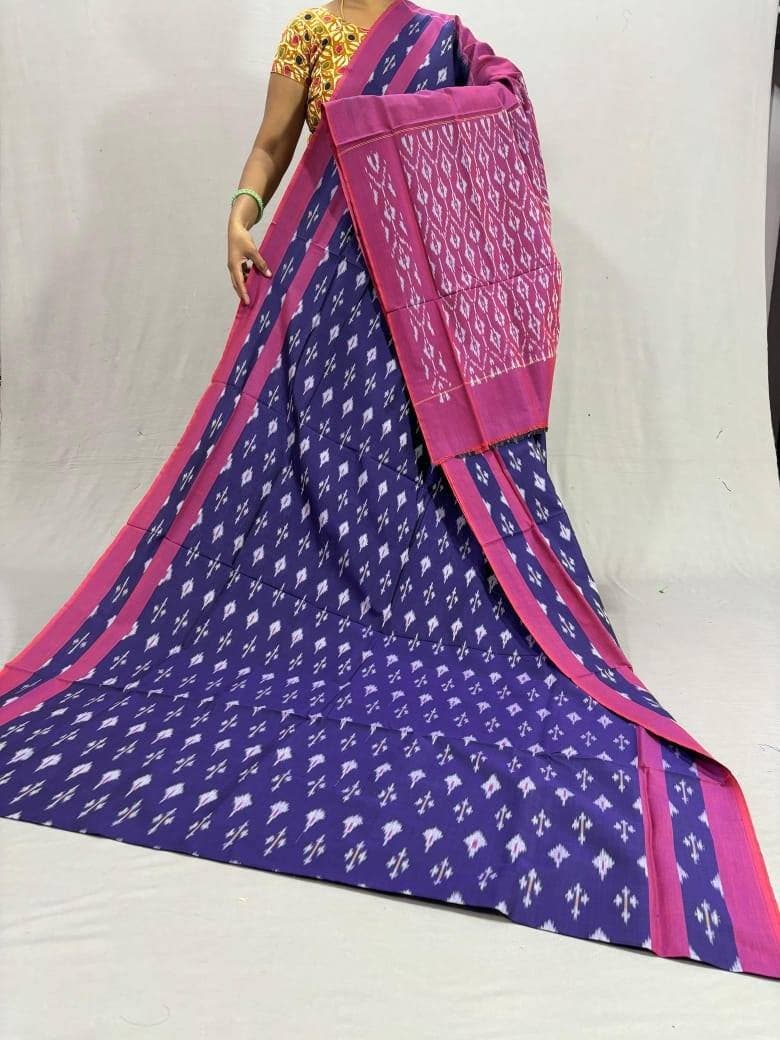 Pochampally Ikkat Cotton Saree With Pink Border - JRS Handlooms | Jrshandlooms Pochampally Ikkat Cotton Saree With Pink Border - JRS Handlooms | Jrshandlooms