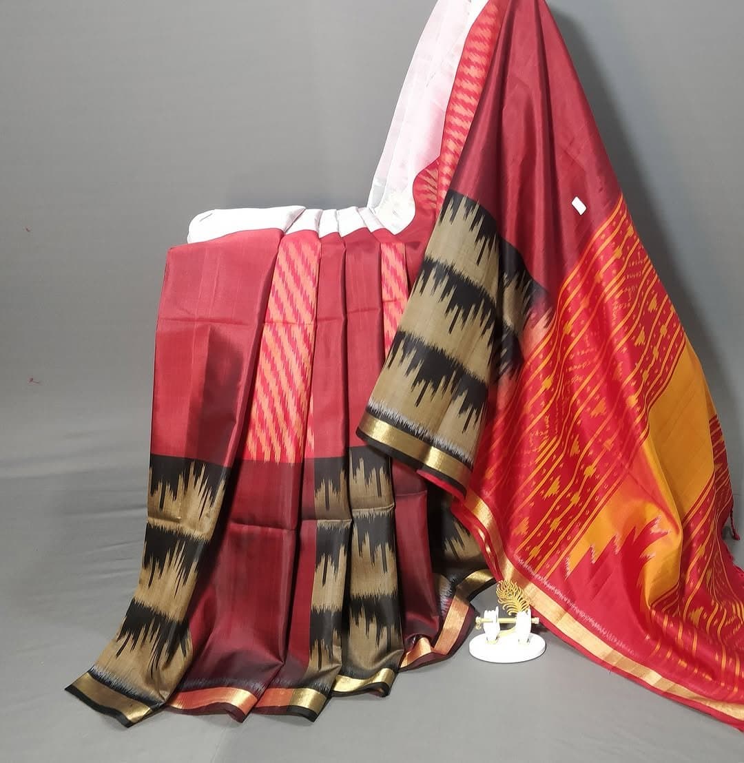 Red Pochampally Ikkat Silk Saree - JRS Handlooms | Jrshandlooms Red Pochampally Ikkat Silk Saree - JRS Handlooms | Jrshandlooms