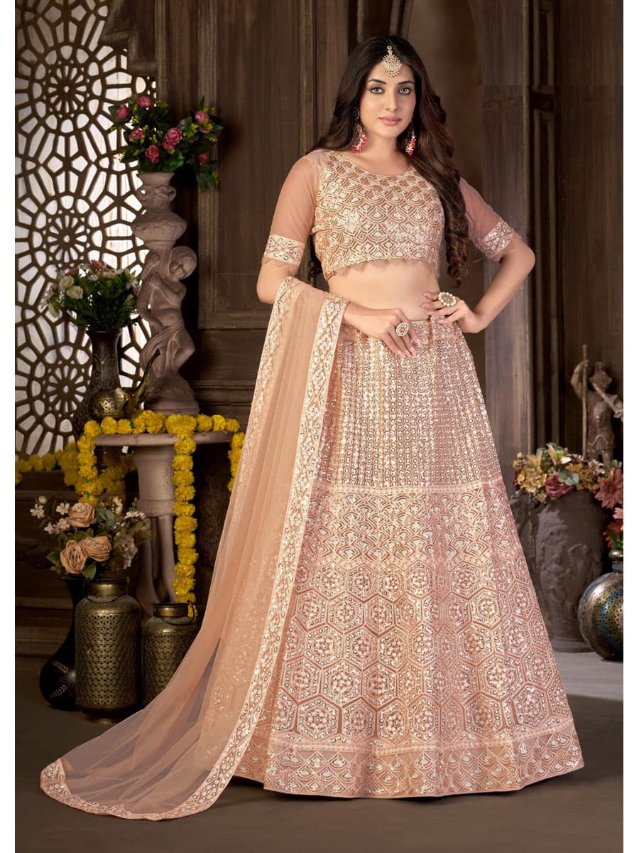 Peach Color Net Lehenga Choli - Manglam Dress | Mangalam Designer Peach Color Net Lehenga Choli - Manglam Dress | Mangalam Designer