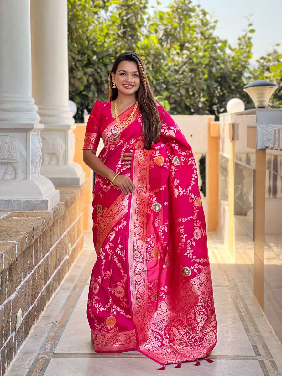 Pink Color Banarasi Silk Saree - Manglam Dress Pink Color Banarasi Silk Saree - Manglam Dress