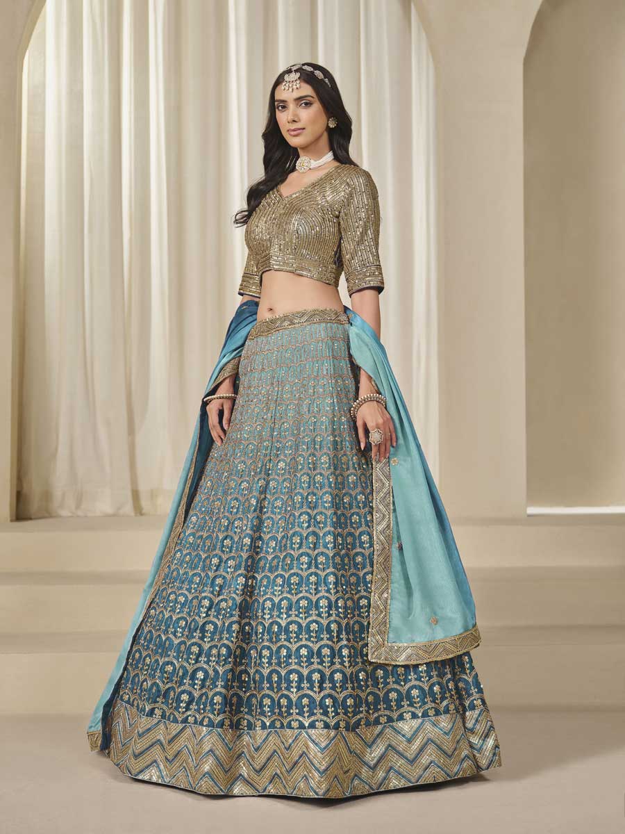 Rama Color Chinon Silk Lehenga Choli - Manglam Dress | Mangalam Designer Rama Color Chinon Silk Lehenga Choli - Manglam Dress | Mangalam Designer