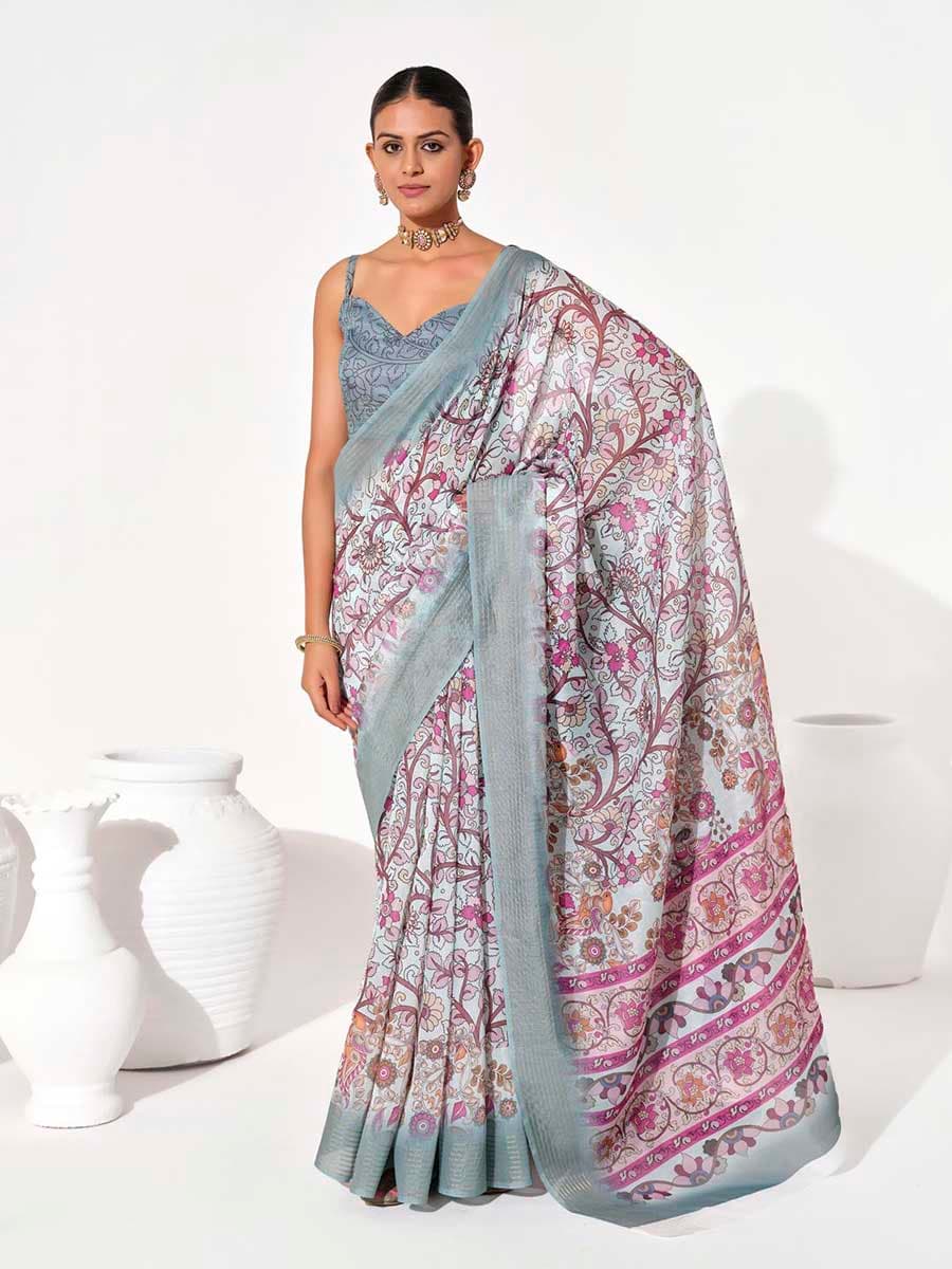 Grey Color Cotton Blend Saree - Manglam Dress | Mangalam Designer Grey Color Cotton Blend Saree - Manglam Dress | Mangalam Designer