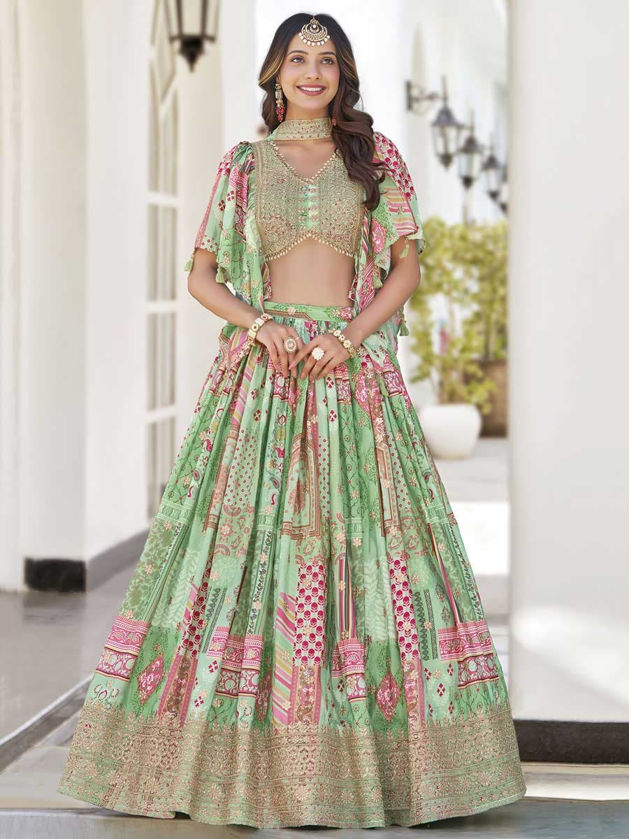 Green Color Chinon Silk Lehenga Choli - Manglam Dress | Mangalam Designer Green Color Chinon Silk Lehenga Choli - Manglam Dress | Mangalam Designer