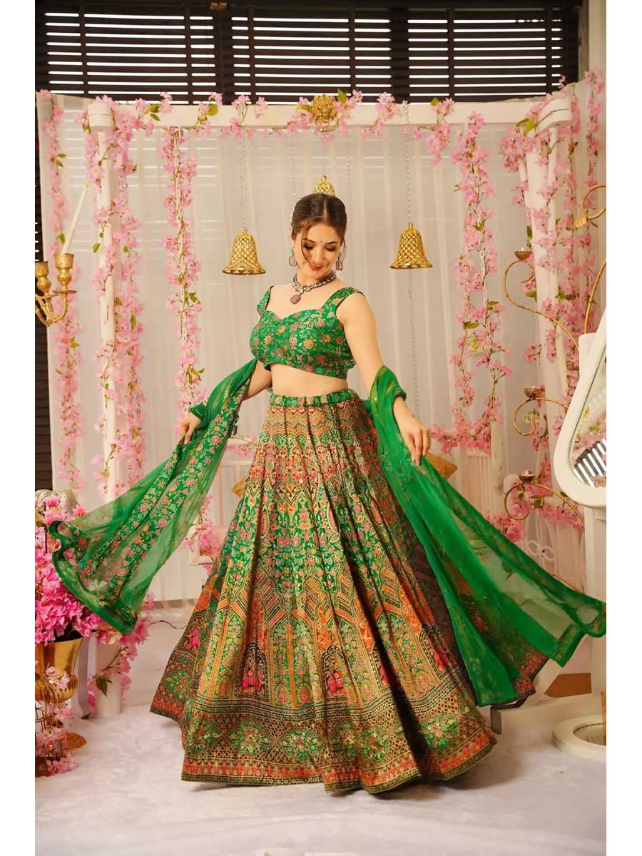 Green Color Silk Lehenga Choli - Manglam Dress | Mangalam Designer Green Color Silk Lehenga Choli - Manglam Dress | Mangalam Designer