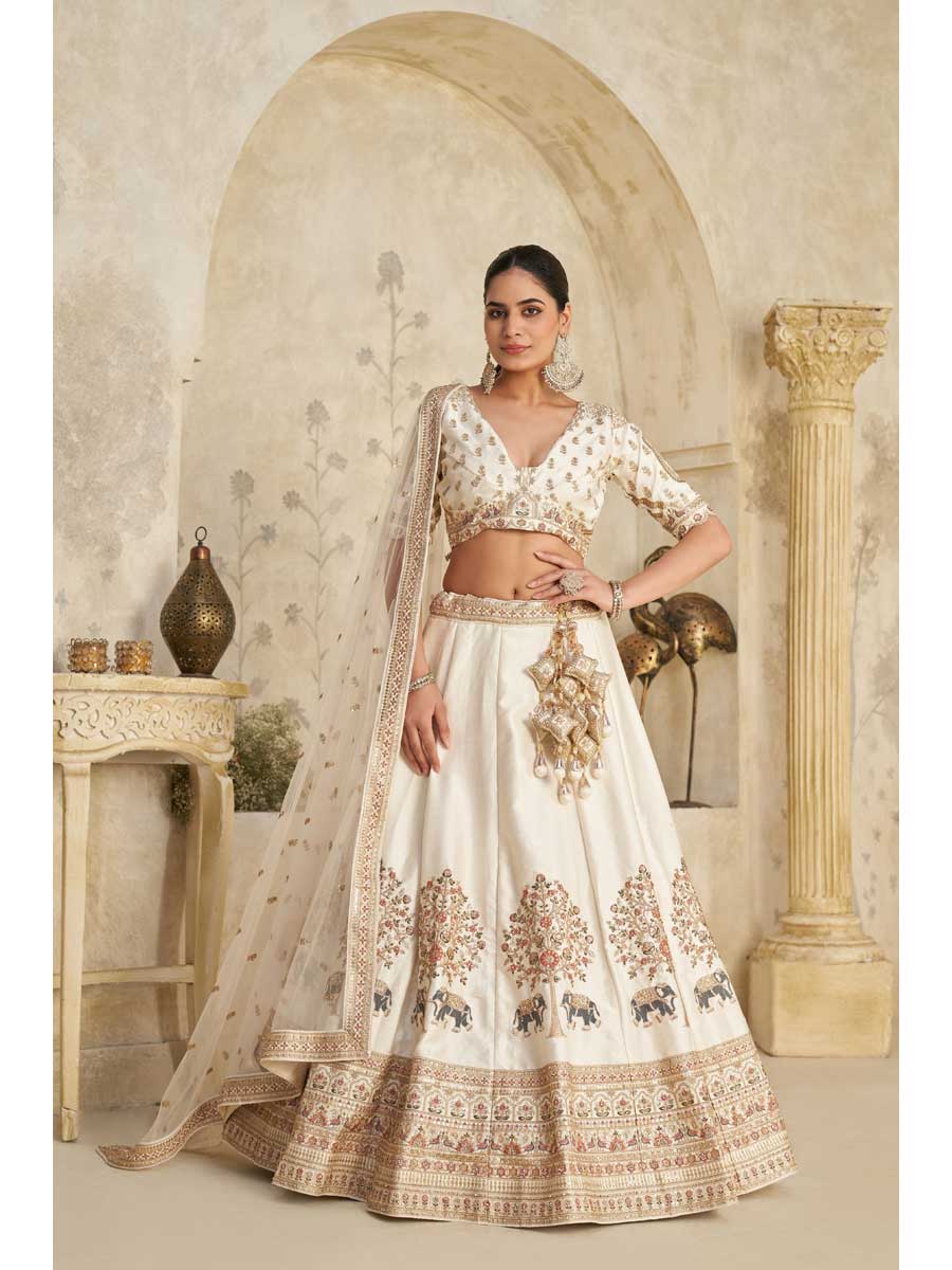 Cream Color Silk Lehenga Choli - Manglam Dress | Mangalam Designer Cream Color Silk Lehenga Choli - Manglam Dress | Mangalam Designer