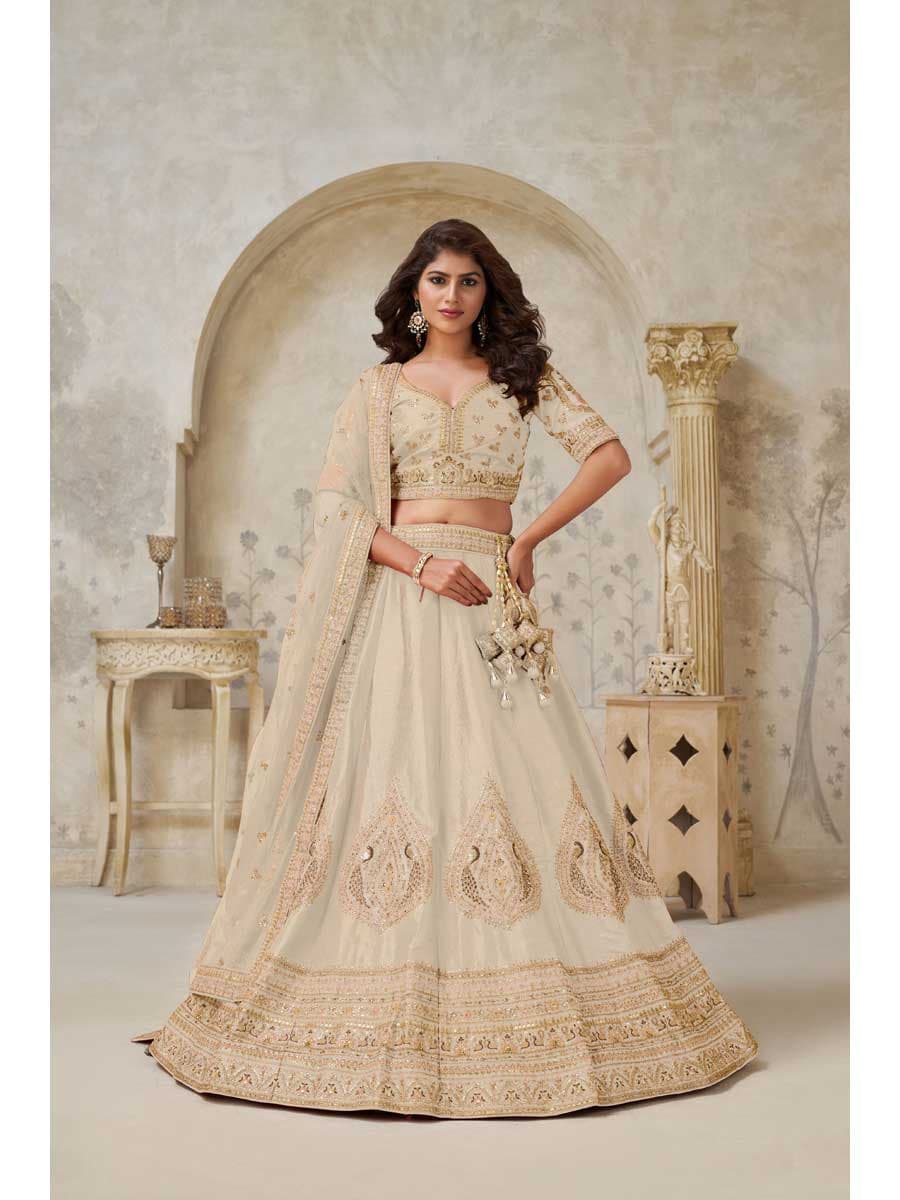 Cream Color Silk Lehenga Choli - Manglam Dress | Mangalam Designer Cream Color Silk Lehenga Choli - Manglam Dress | Mangalam Designer