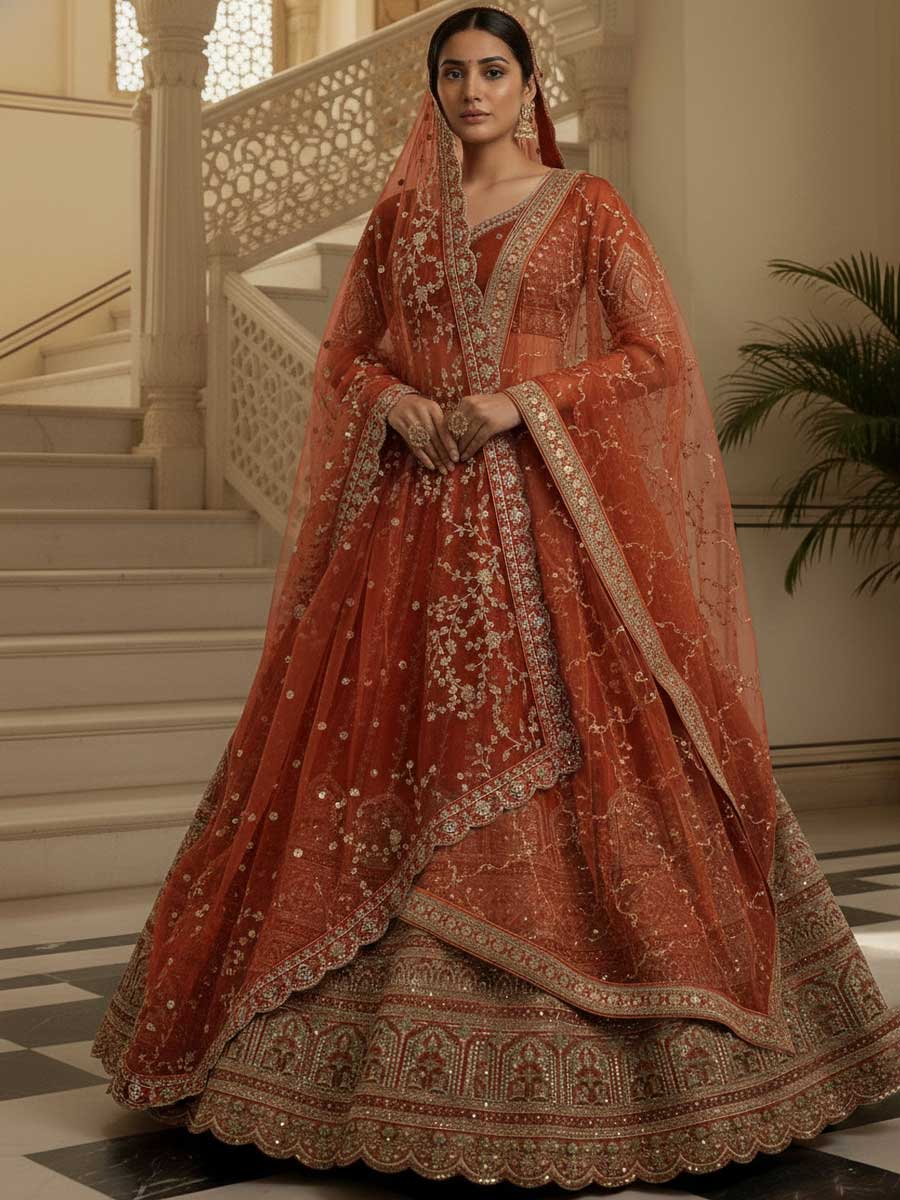 Orange Color Gadhwal Silk Lehenga Choli - Manglam Dress | Mangalam Designer Orange Color Gadhwal Silk Lehenga Choli - Manglam Dress | Mangalam Designer