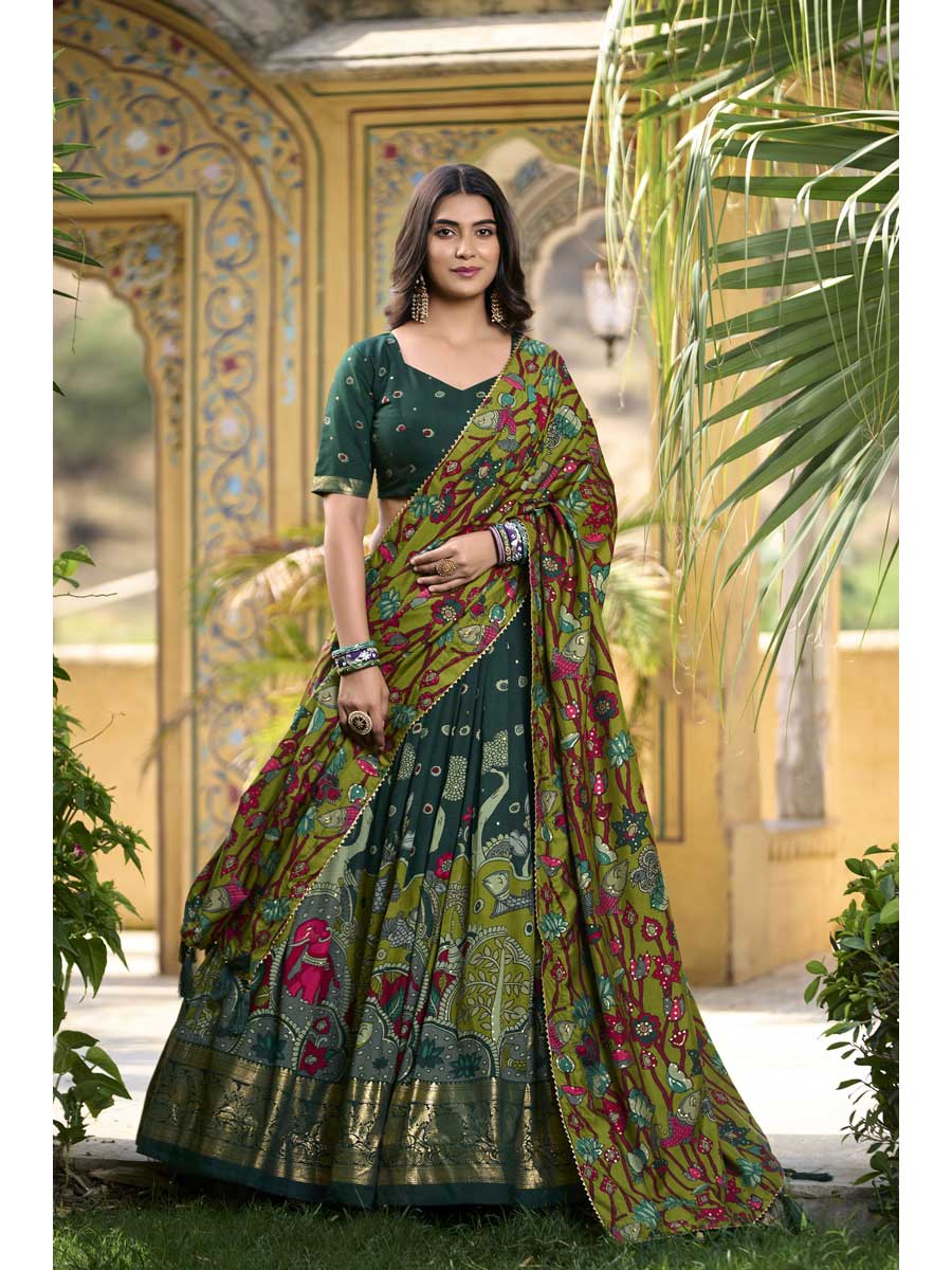Green Color Tussar Silk Lehenga Choli - Manglam Dress | Mangalam Designer Green Color Tussar Silk Lehenga Choli - Manglam Dress | Mangalam Designer