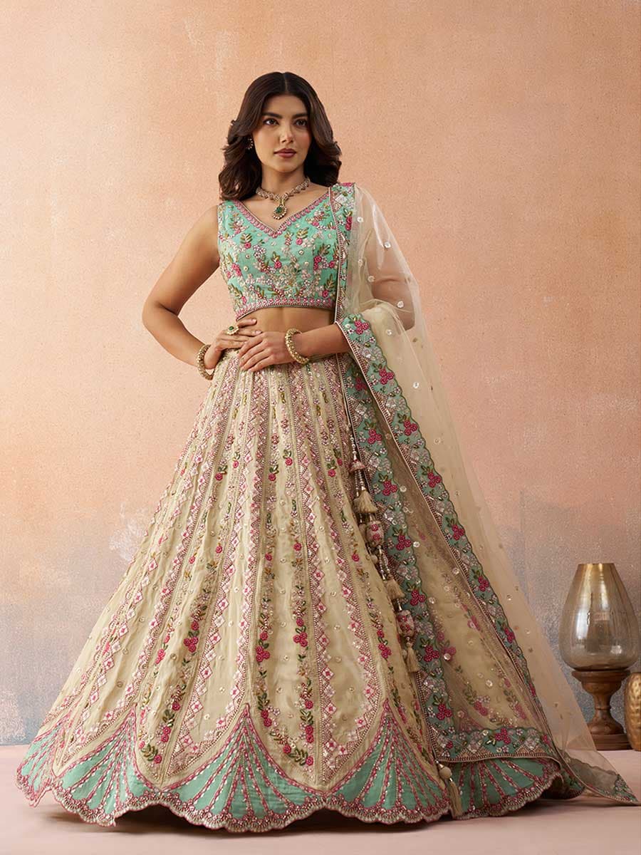 Cream Color Tissue Lehenga Choli - Manglam Dress | Mangalam Designer Cream Color Tissue Lehenga Choli - Manglam Dress | Mangalam Designer