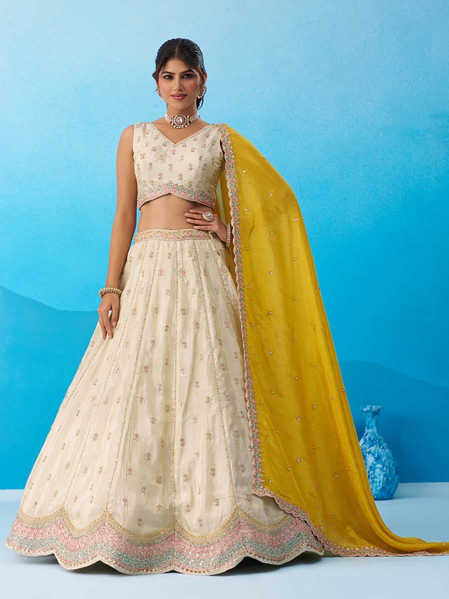 Cream Color Tissue Lehenga Choli - Manglam Dress | Mangalam Designer Cream Color Tissue Lehenga Choli - Manglam Dress | Mangalam Designer