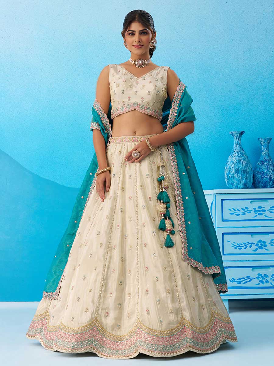 Cream Color Tissue Lehenga Choli - Manglam Dress | Mangalam Designer Cream Color Tissue Lehenga Choli - Manglam Dress | Mangalam Designer