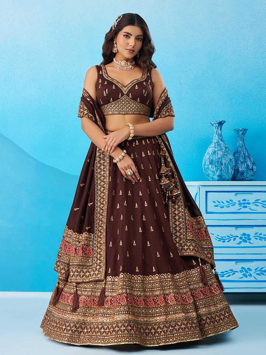 Brown Color Chinon Lehenga Choli - Manglam Dress | Mangalam Designer Brown Color Chinon Lehenga Choli - Manglam Dress | Mangalam Designer