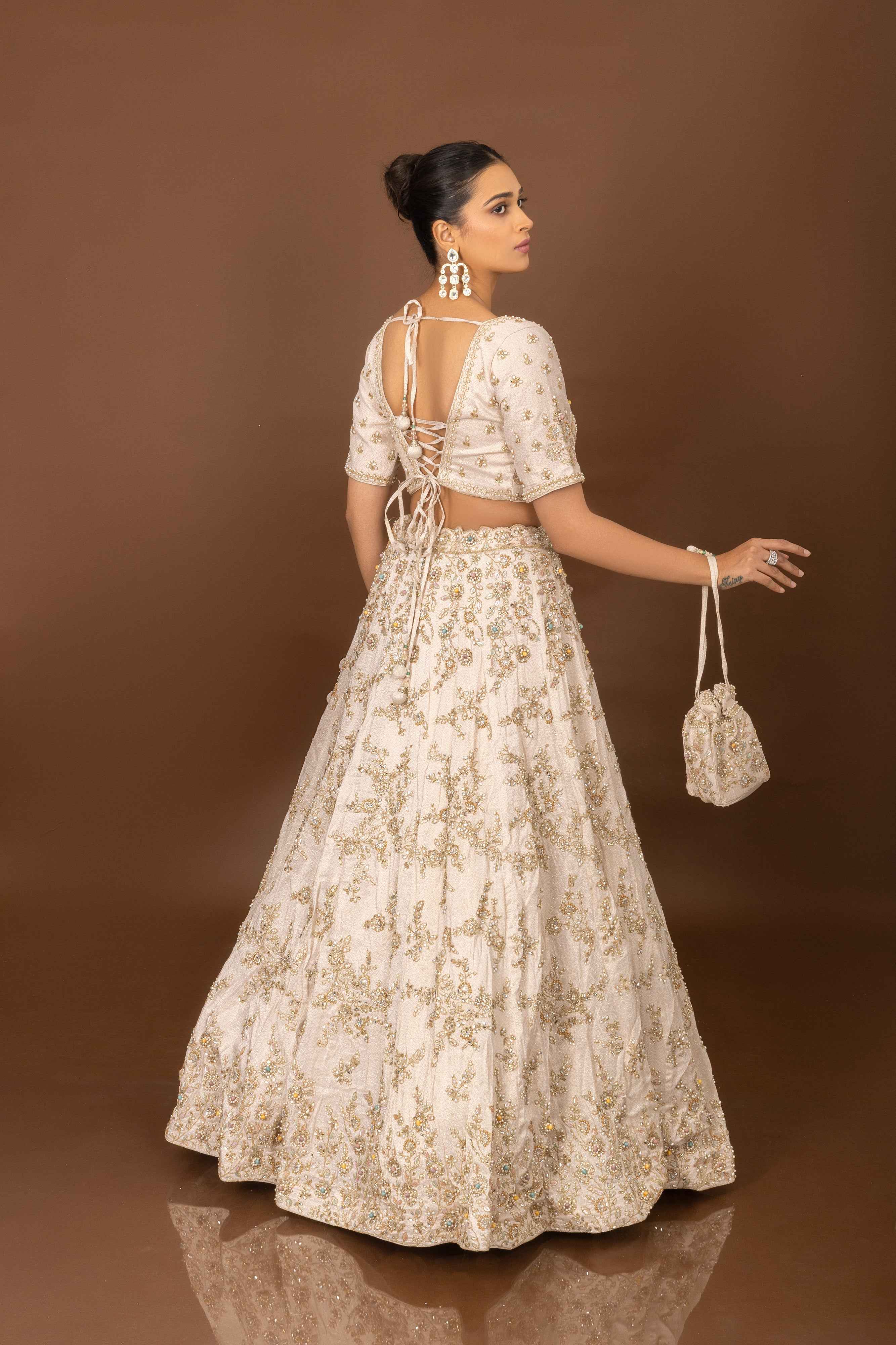 Divine Flair: Artisanal Off White Designer Lehenga Choli with Handwork | Palkhifashion Divine Flair: Artisanal Off White Designer Lehenga Choli with Handwork | Palkhifashion