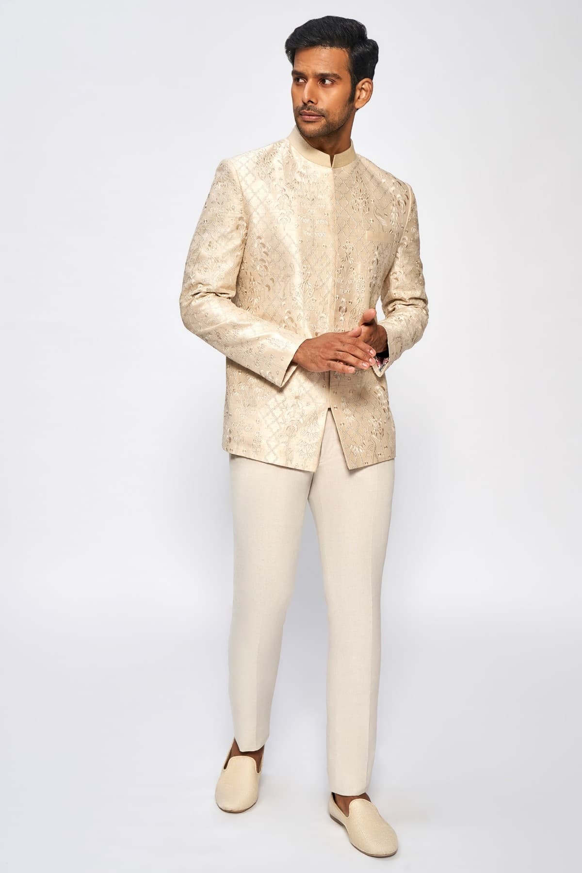 Anwik Silk Bandhgala - Off White | Anitadongre Anwik Silk Bandhgala - Off White | Anitadongre