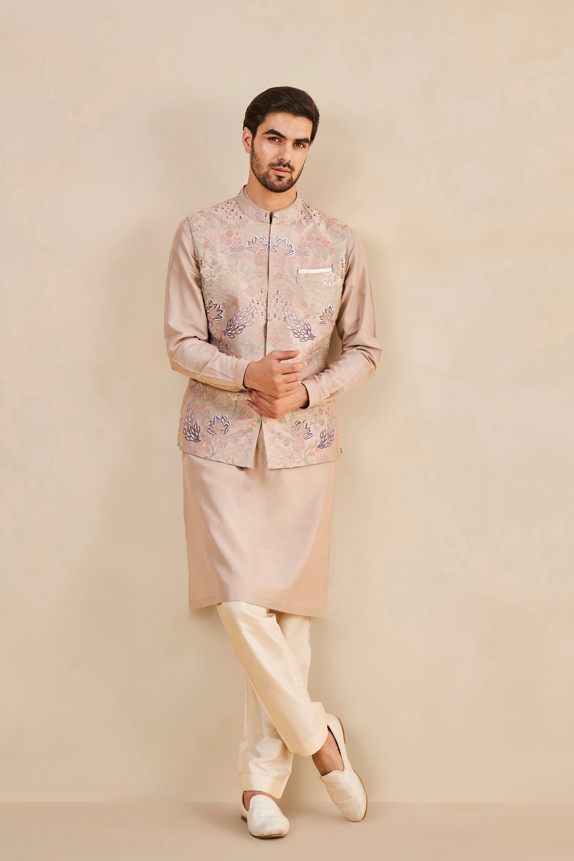 Uttank Embroidered Silk Nehru Jacket - Lavender | Anitadongre Uttank Embroidered Silk Nehru Jacket - Lavender | Anitadongre