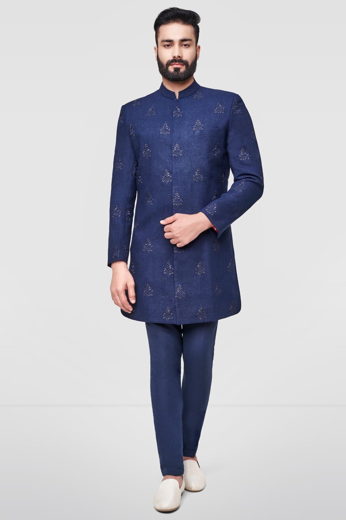 Neel Embroidered Silk Sherwani - Navy Blue | Anitadongre Neel Embroidered Silk Sherwani - Navy Blue | Anitadongre