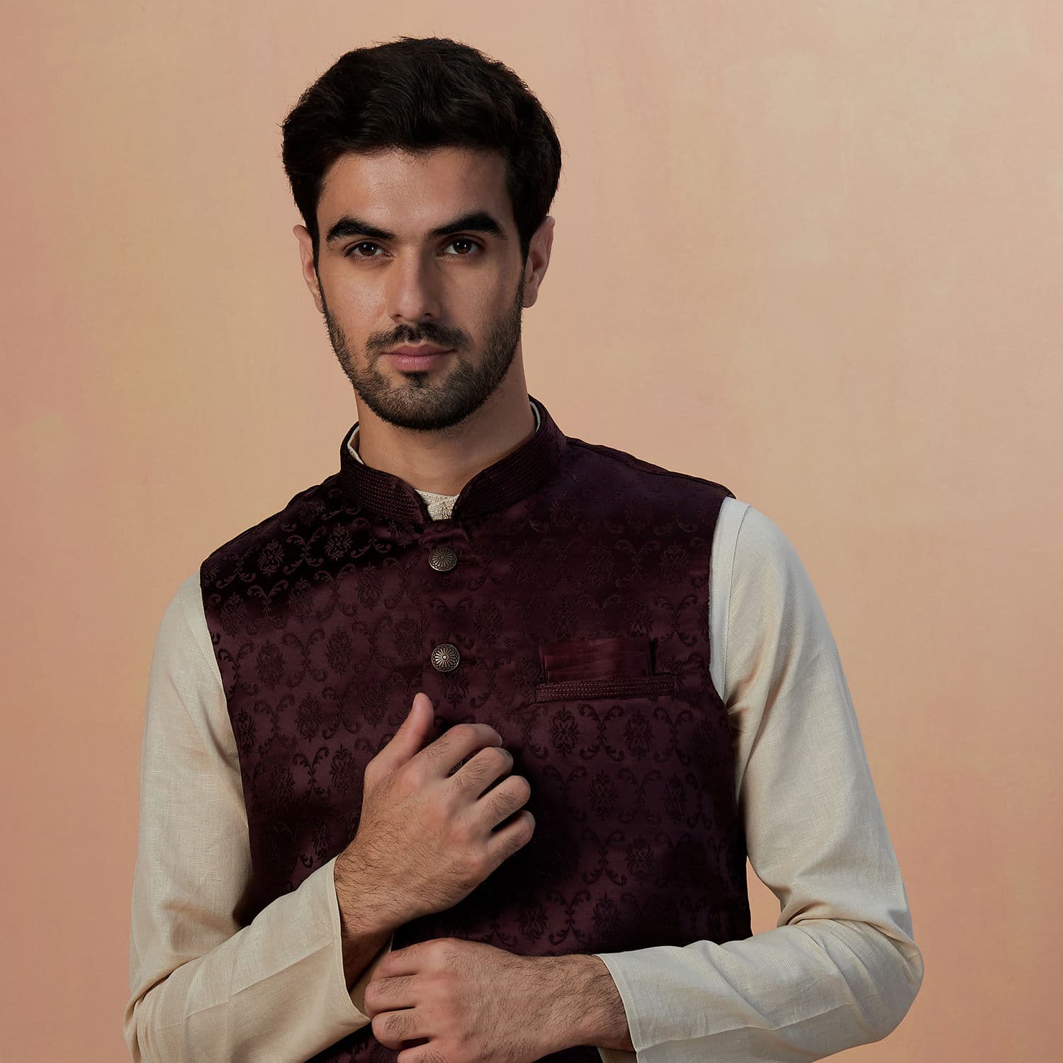 Wine Self Design Jacket Wine Self Design Jacket