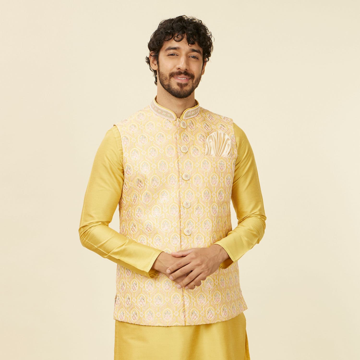 Yellow Floral Printed Nehru jacket Yellow Floral Printed Nehru jacket