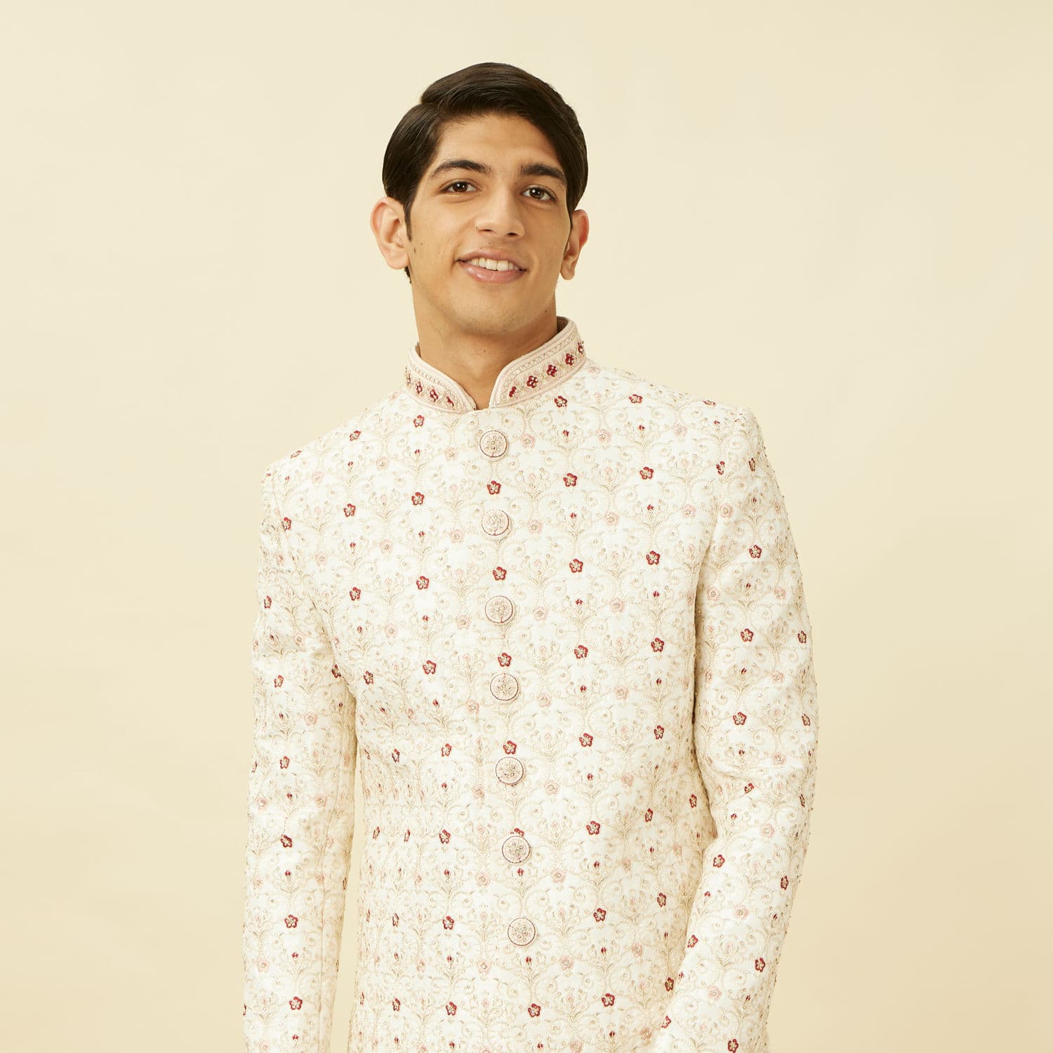 Off White Floral Jaal Patterned Sherwani Set Off White Floral Jaal Patterned Sherwani Set