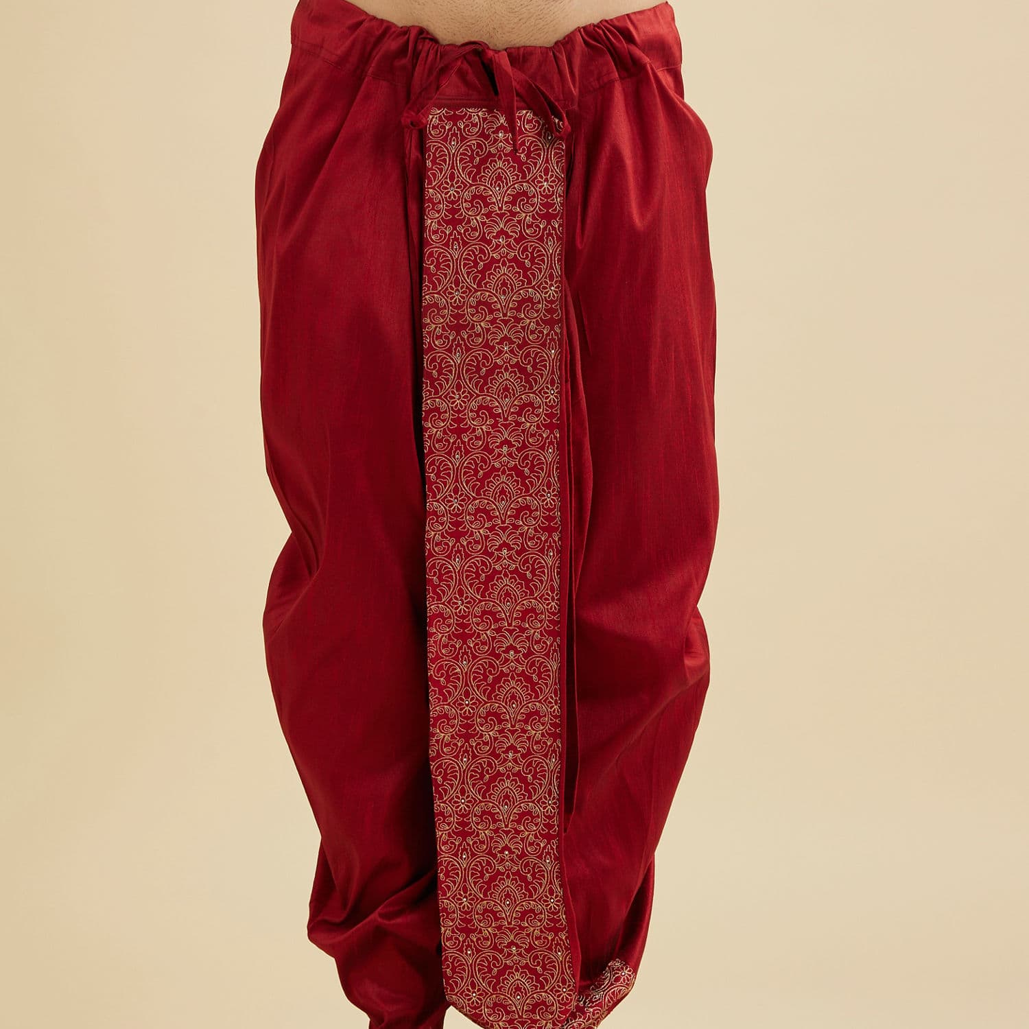 Maroon Red Floral Embroidered Dhoti with Rhinestones Maroon Red Floral Embroidered Dhoti with Rhinestones