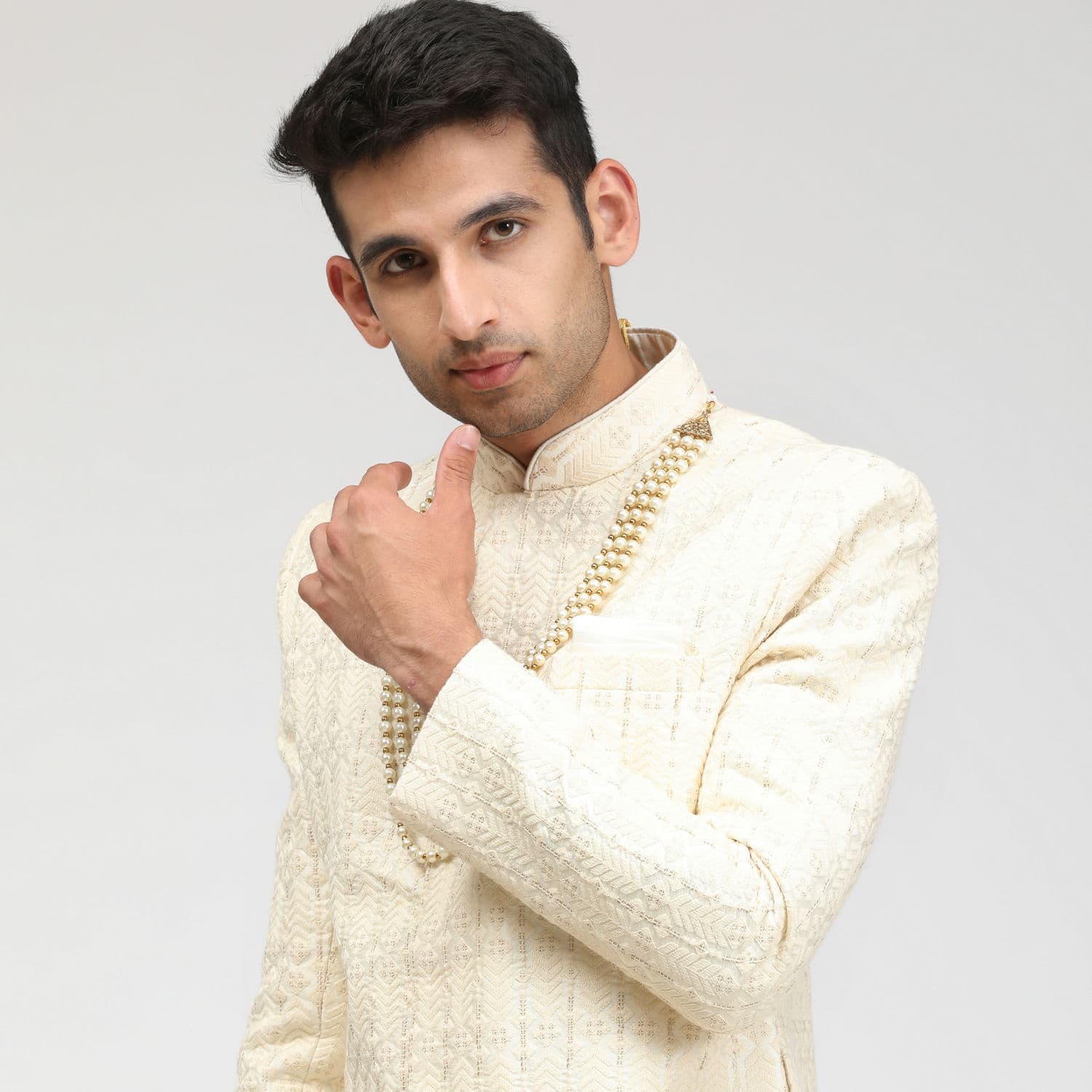 Sea Shell White Self Design Sherwani | Manyavar Sea Shell White Self Design Sherwani | Manyavar