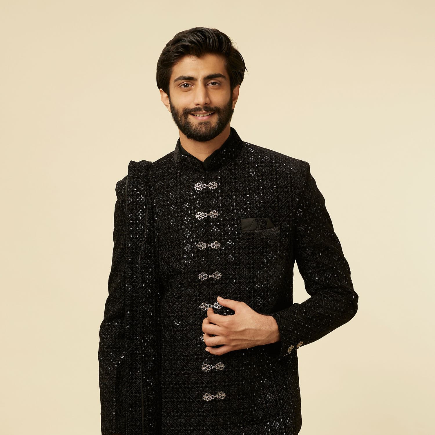 Kohl Black Sequined Sherwani Set Kohl Black Sequined Sherwani Set