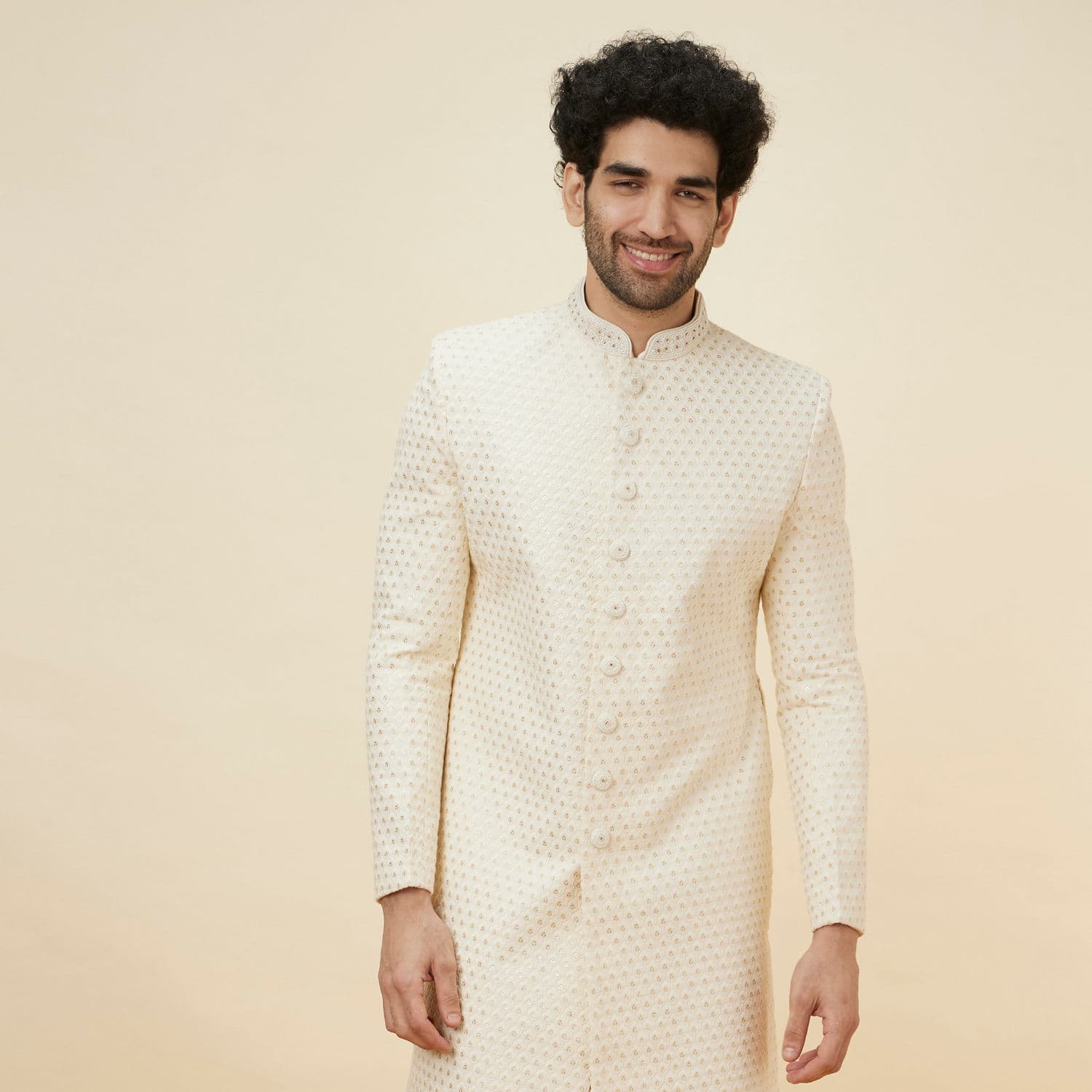 Cream Sequined Buta Patterned Sherwani Set Cream Sequined Buta Patterned Sherwani Set