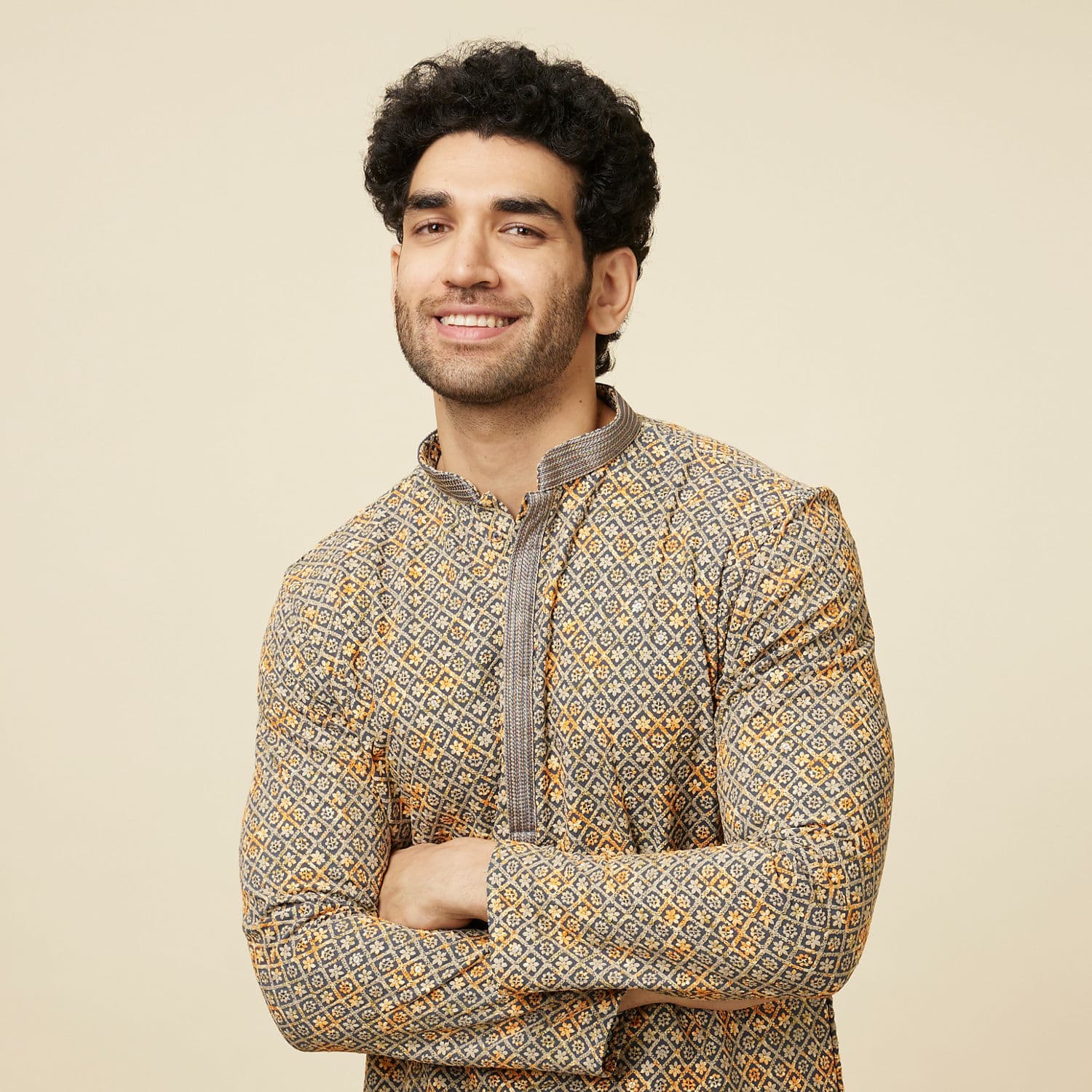 Estate Blue Diamond Chikankari Patterned Kurta Set | Manyavar Estate Blue Diamond Chikankari Patterned Kurta Set | Manyavar