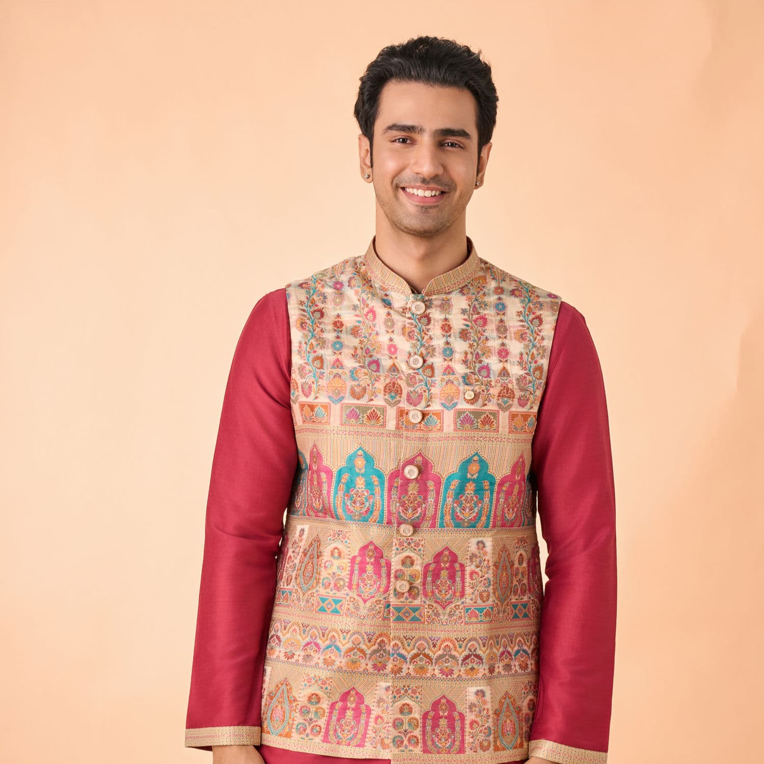 Rustic Charm Beige Kurta Jacket Set | Manyavar Rustic Charm Beige Kurta Jacket Set | Manyavar