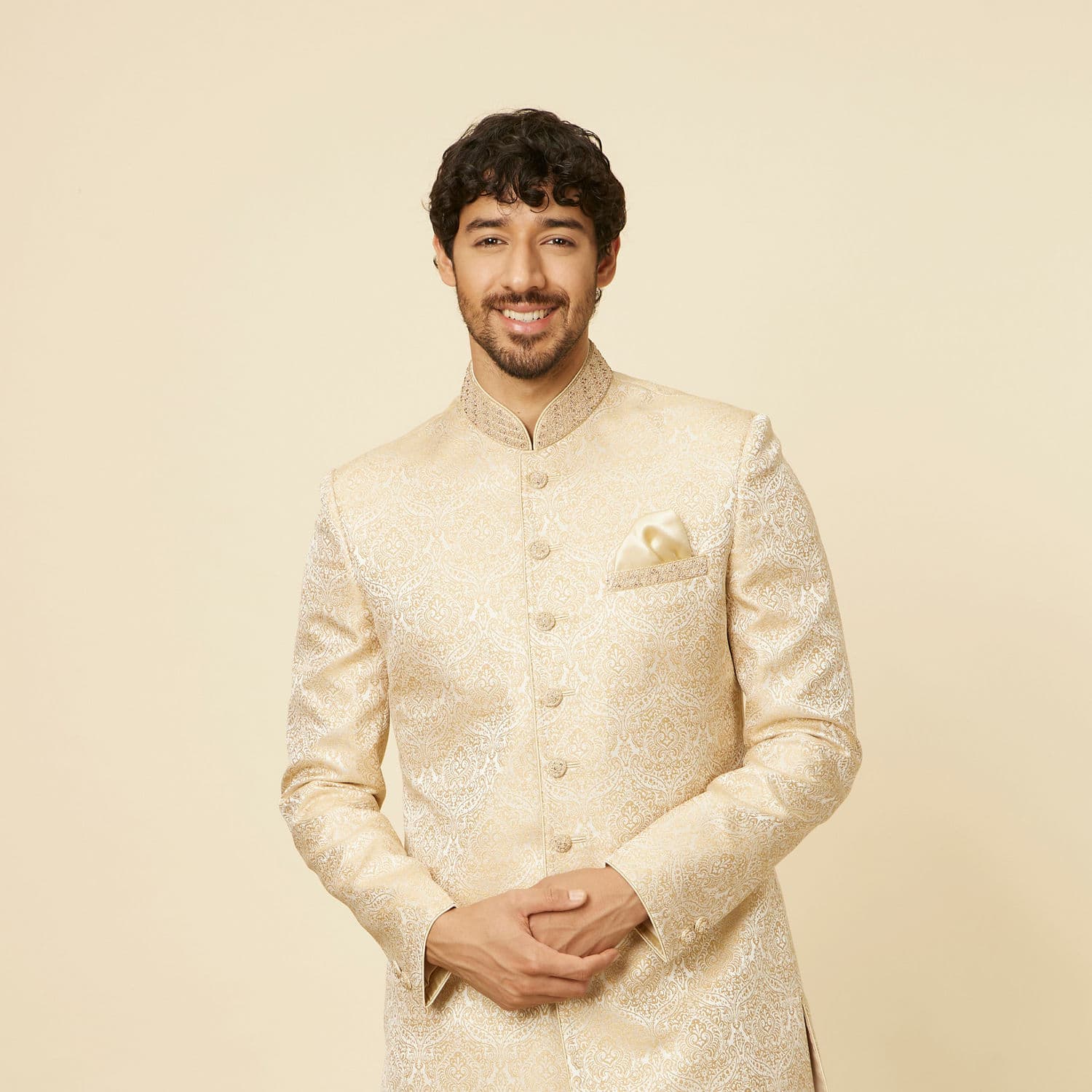 Sand Beige Medallion Patterned Indo Western Set Sand Beige Medallion Patterned Indo Western Set