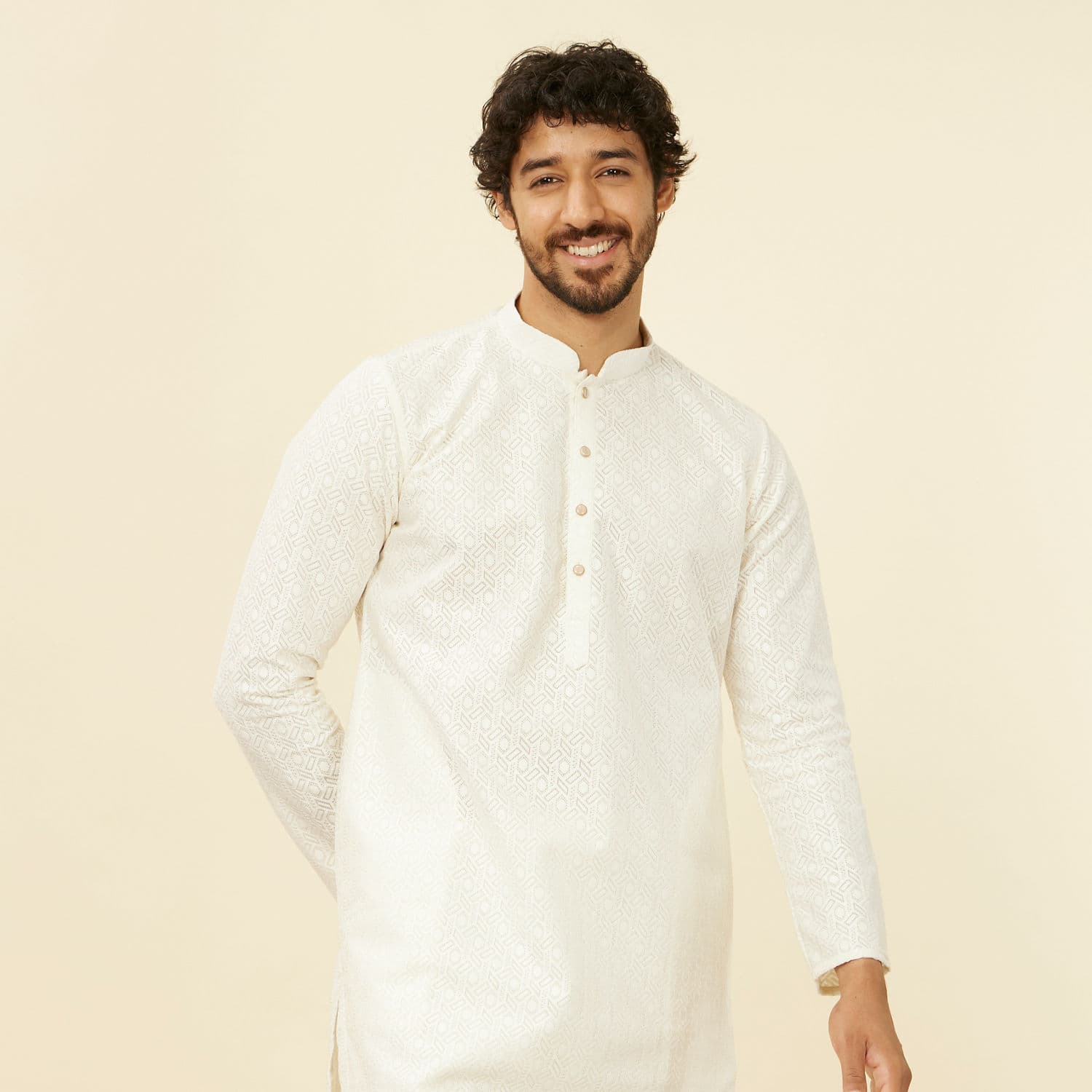 Ivory Cream Self Patterned Kurta Set Ivory Cream Self Patterned Kurta Set