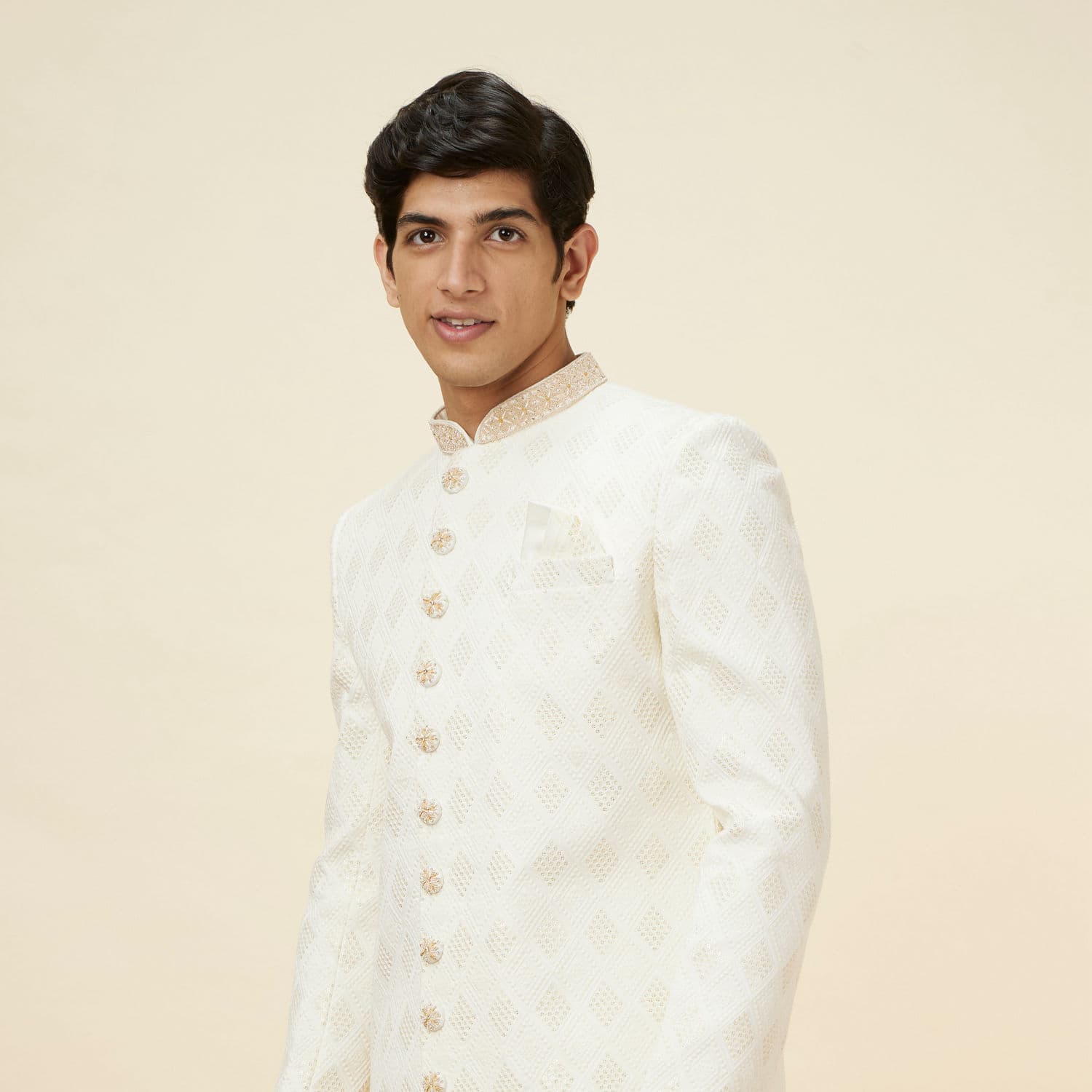 Off White Harelquin Patterned Sherwani Set Off White Harelquin Patterned Sherwani Set