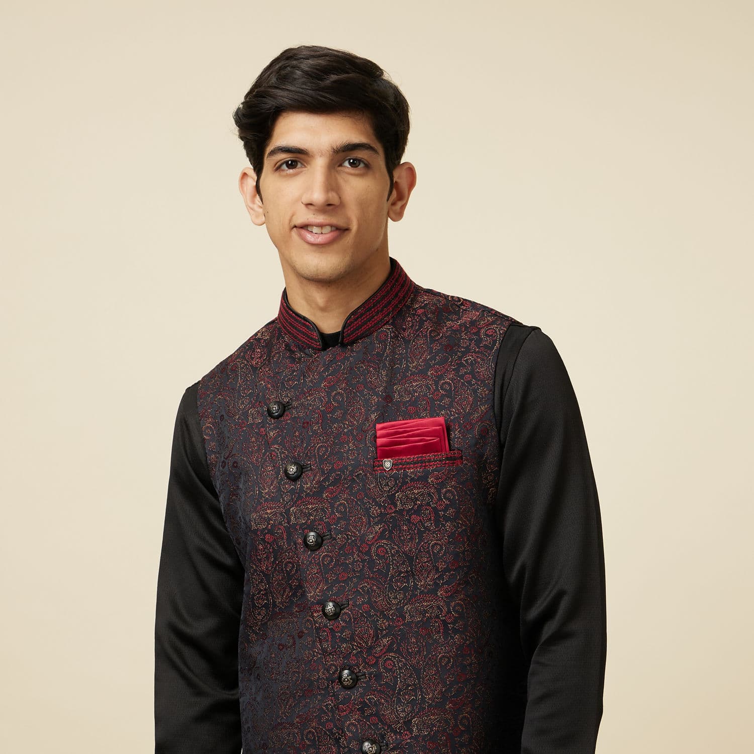 Black Draped Kurta Jacket Set | Manyavar Black Draped Kurta Jacket Set | Manyavar