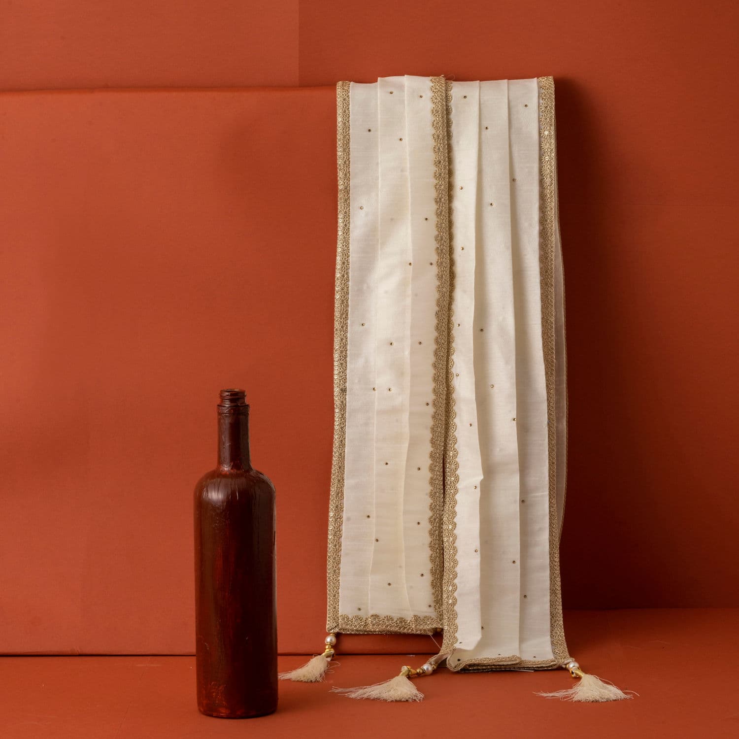 Cream Gota Patti Bordered Stole Cream Gota Patti Bordered Stole