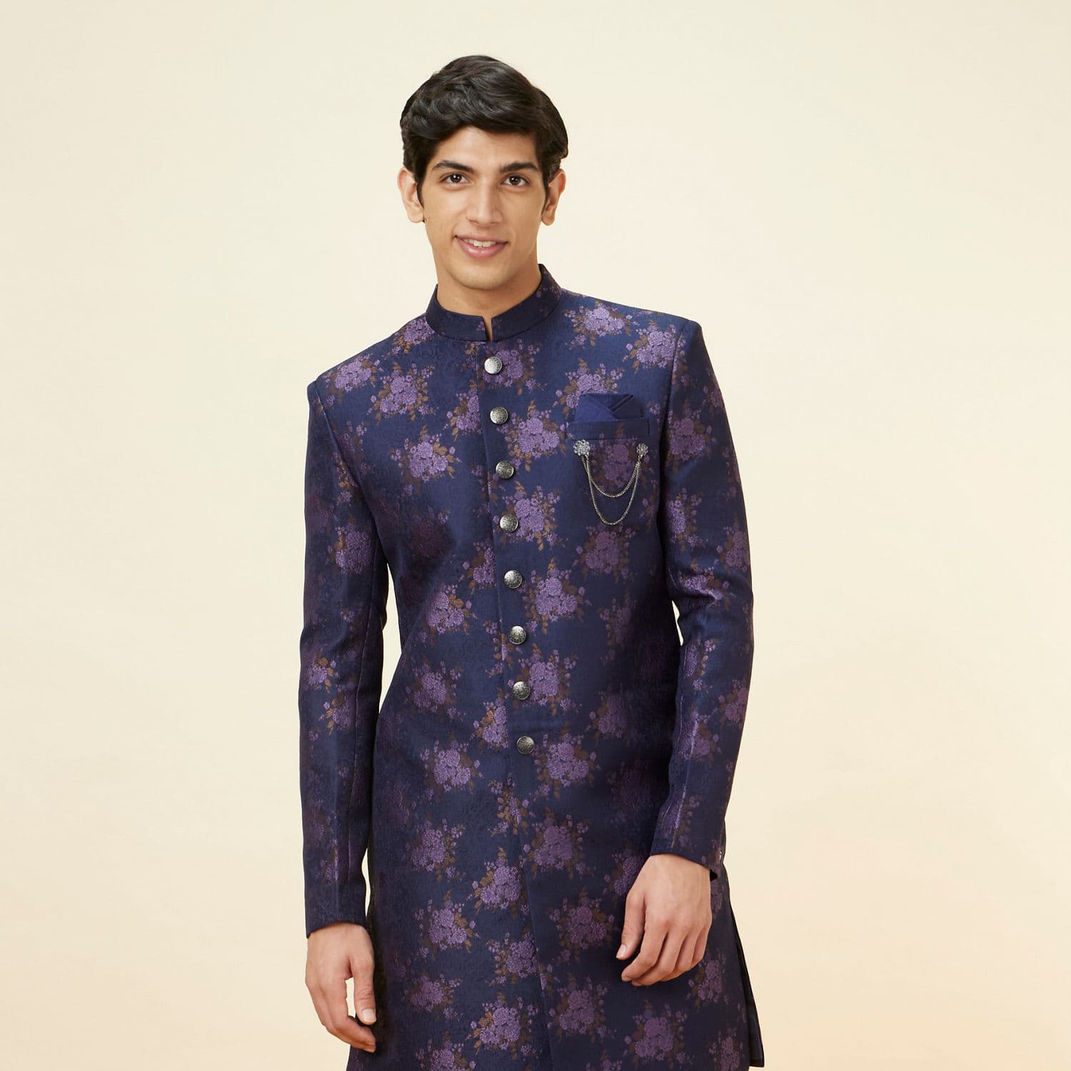 Midnight Blue Floral Pattern Indo Western Set Midnight Blue Floral Pattern Indo Western Set