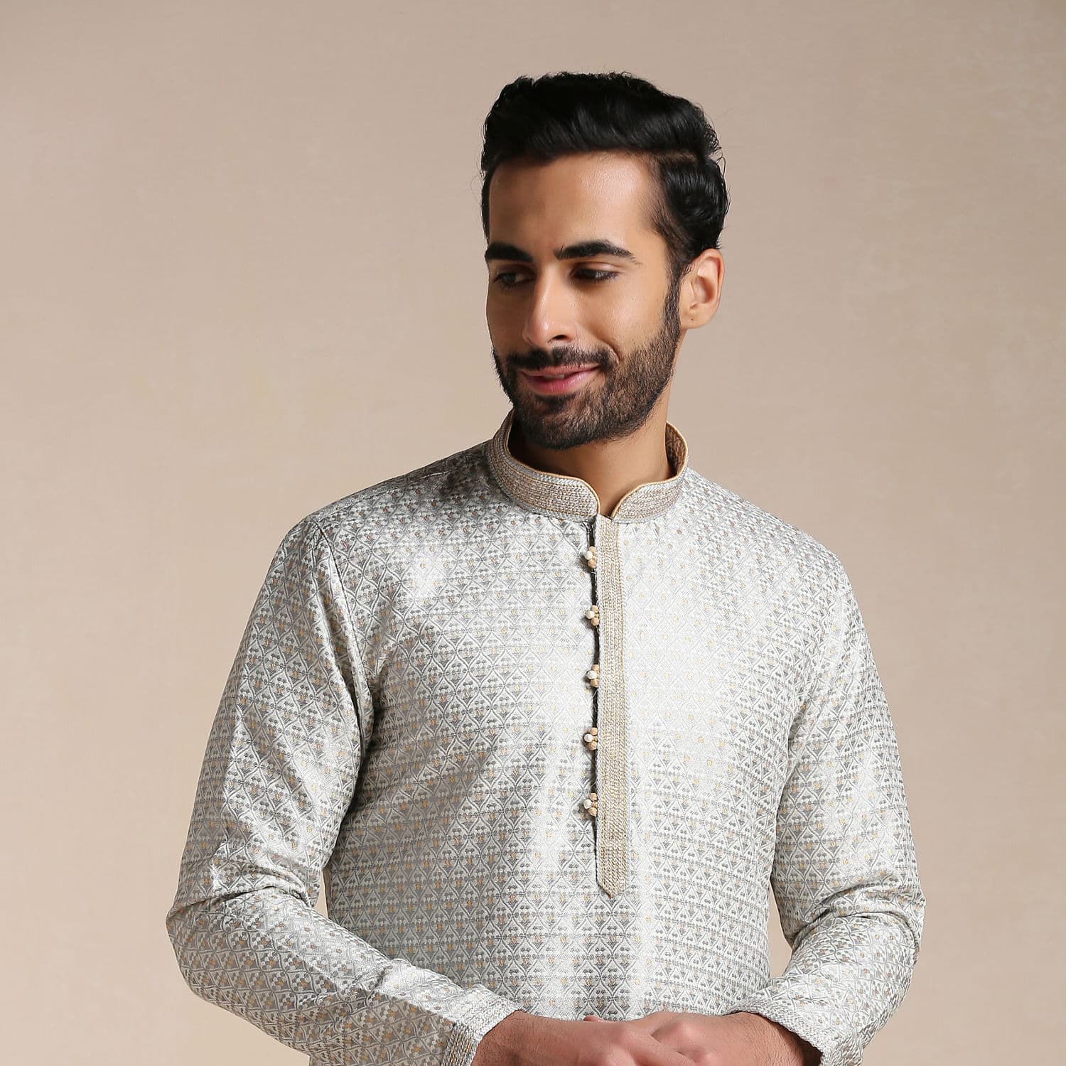 Cloud Silver Grey Self Patterned Kurta Set Cloud Silver Grey Self Patterned Kurta Set