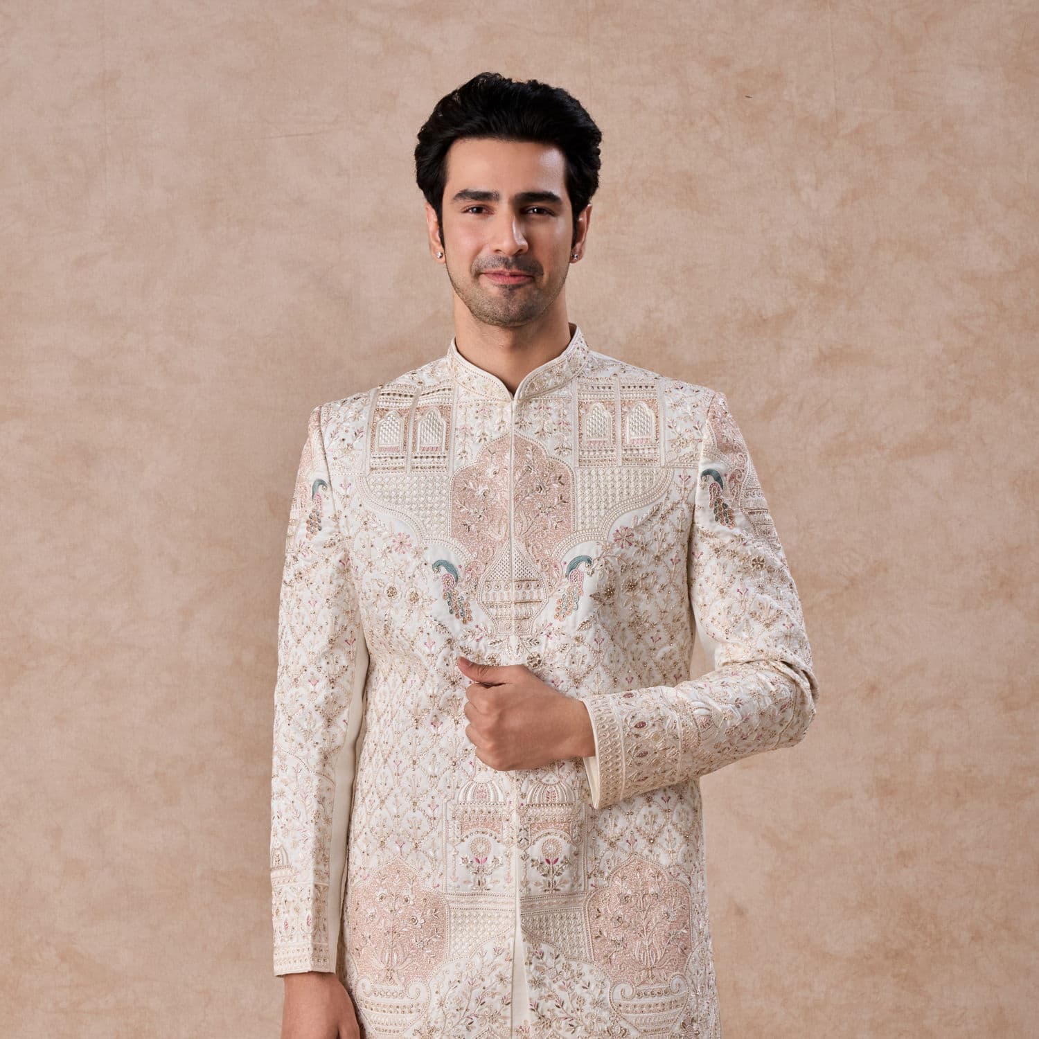 Regal White Sherwani Ensemble | Manyavar Regal White Sherwani Ensemble | Manyavar