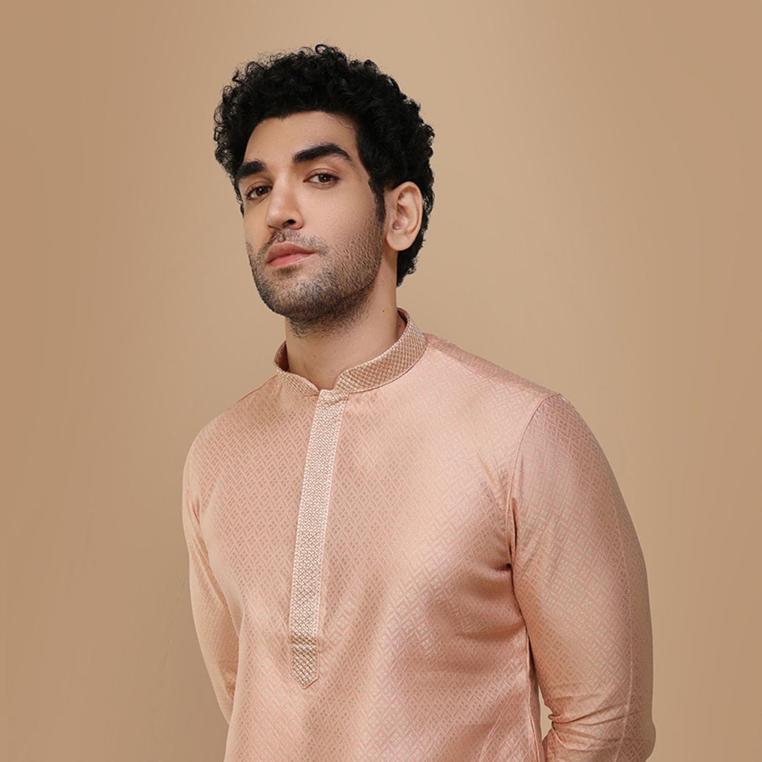 Faded Pink Self Design Kurta Pajama | Manyavar Faded Pink Self Design Kurta Pajama | Manyavar
