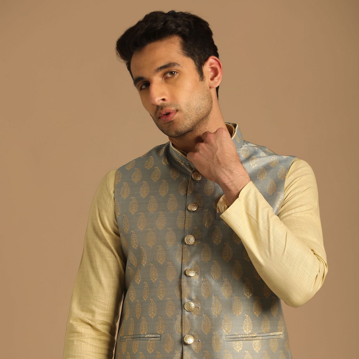 Grey Jacket With Golden Motifs Grey Jacket With Golden Motifs