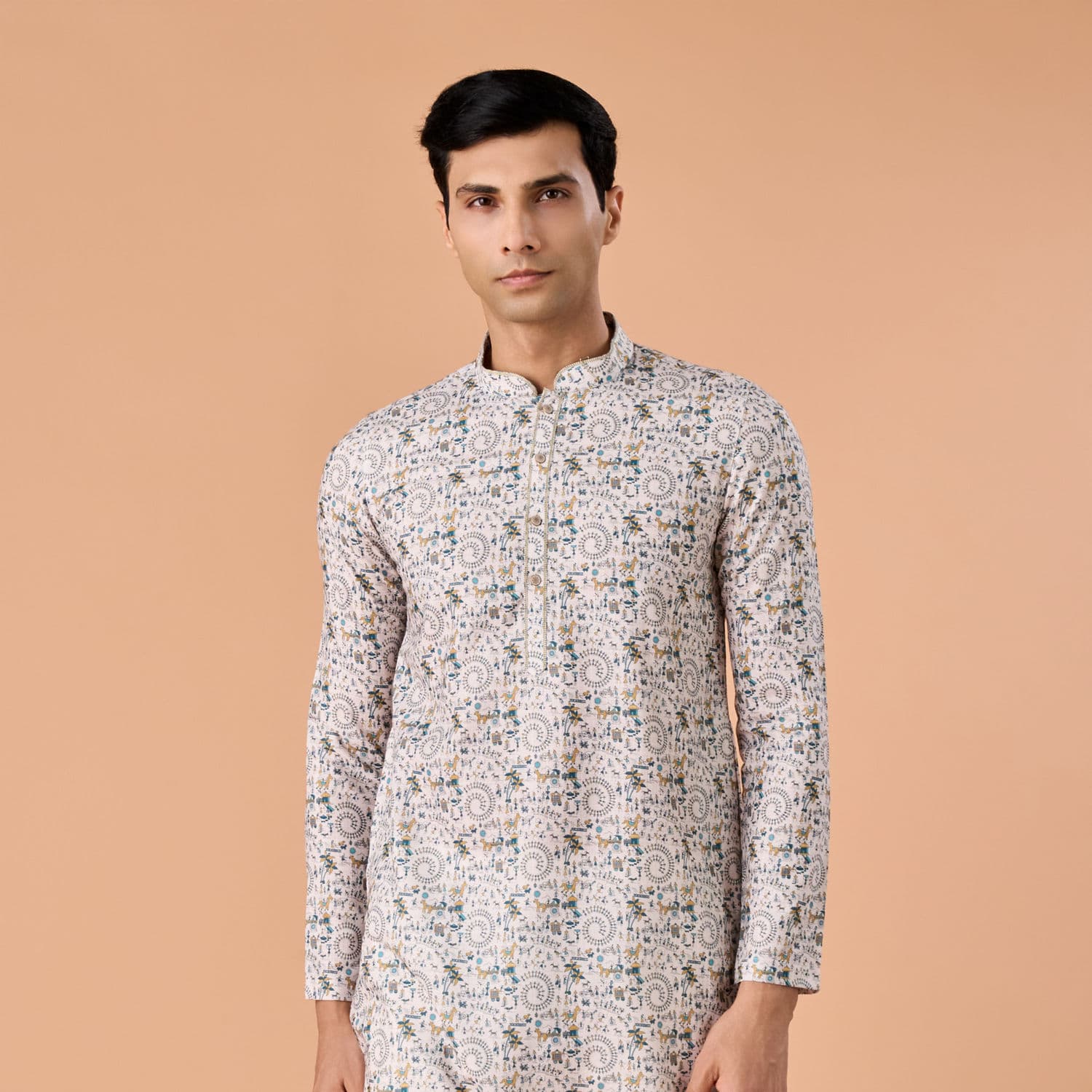 Timeless Elegance Cream Kurta | Manyavar Timeless Elegance Cream Kurta | Manyavar
