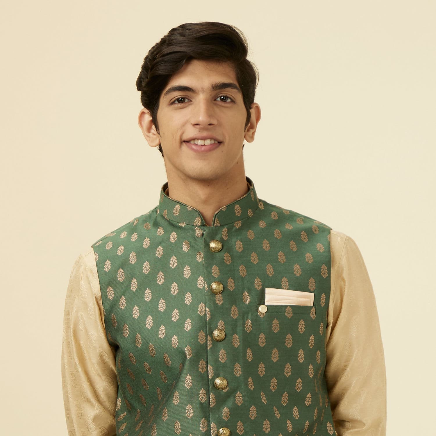 Bottle Green Jacket With Golden Motifs | Manyavar Bottle Green Jacket With Golden Motifs | Manyavar