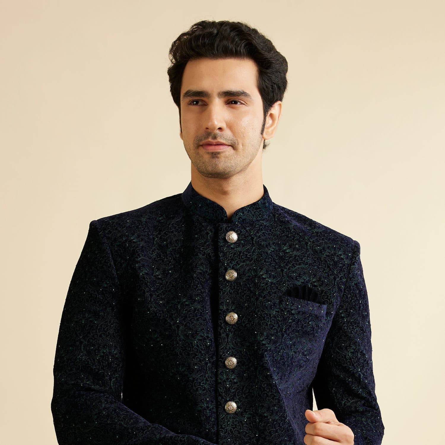 Deep Blue and Dark Green Imperial Patterned Indo Western Set Deep Blue and Dark Green Imperial Patterned Indo Western Set
