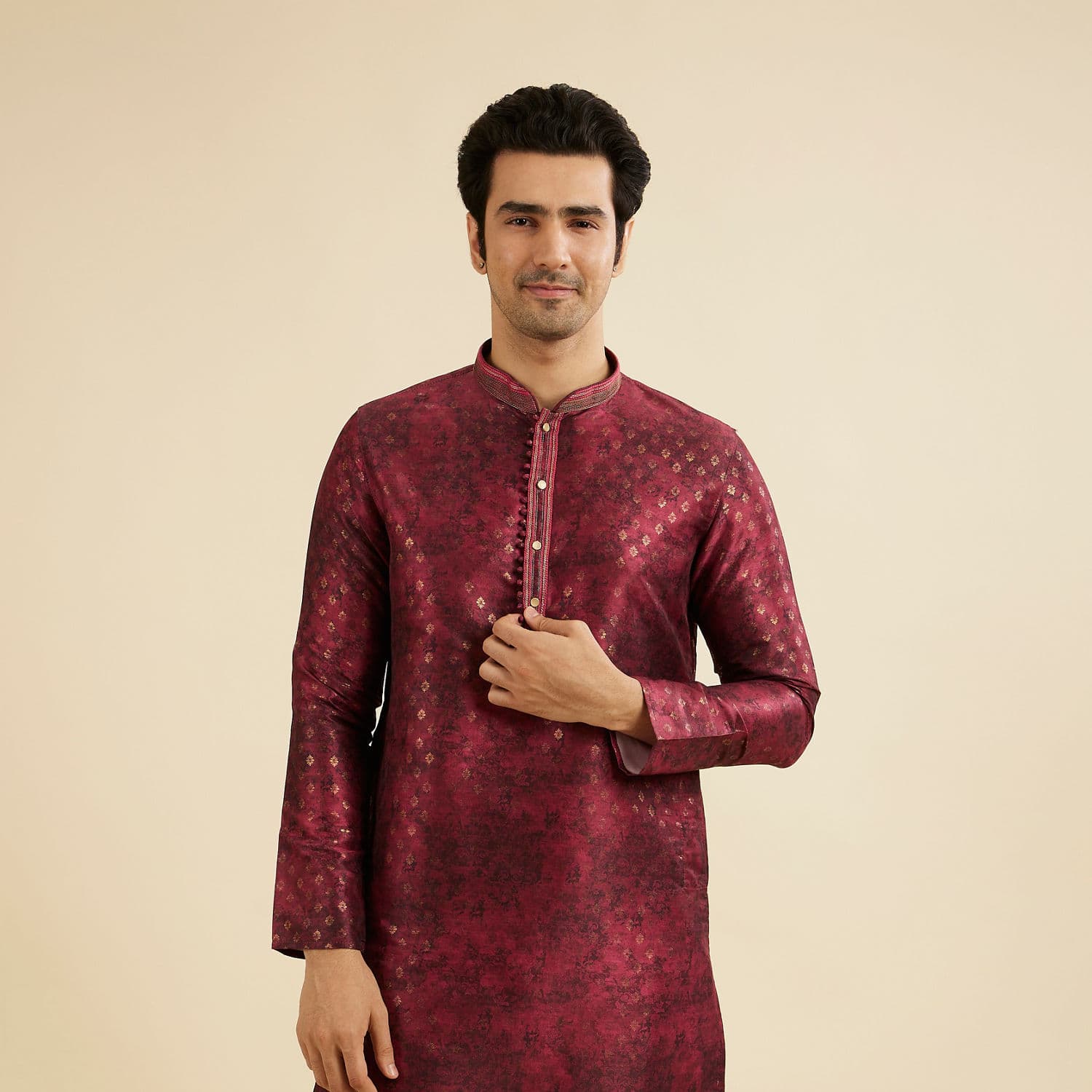 Maroon Red Foil Print Buta Printed Kurta Set Maroon Red Foil Print Buta Printed Kurta Set